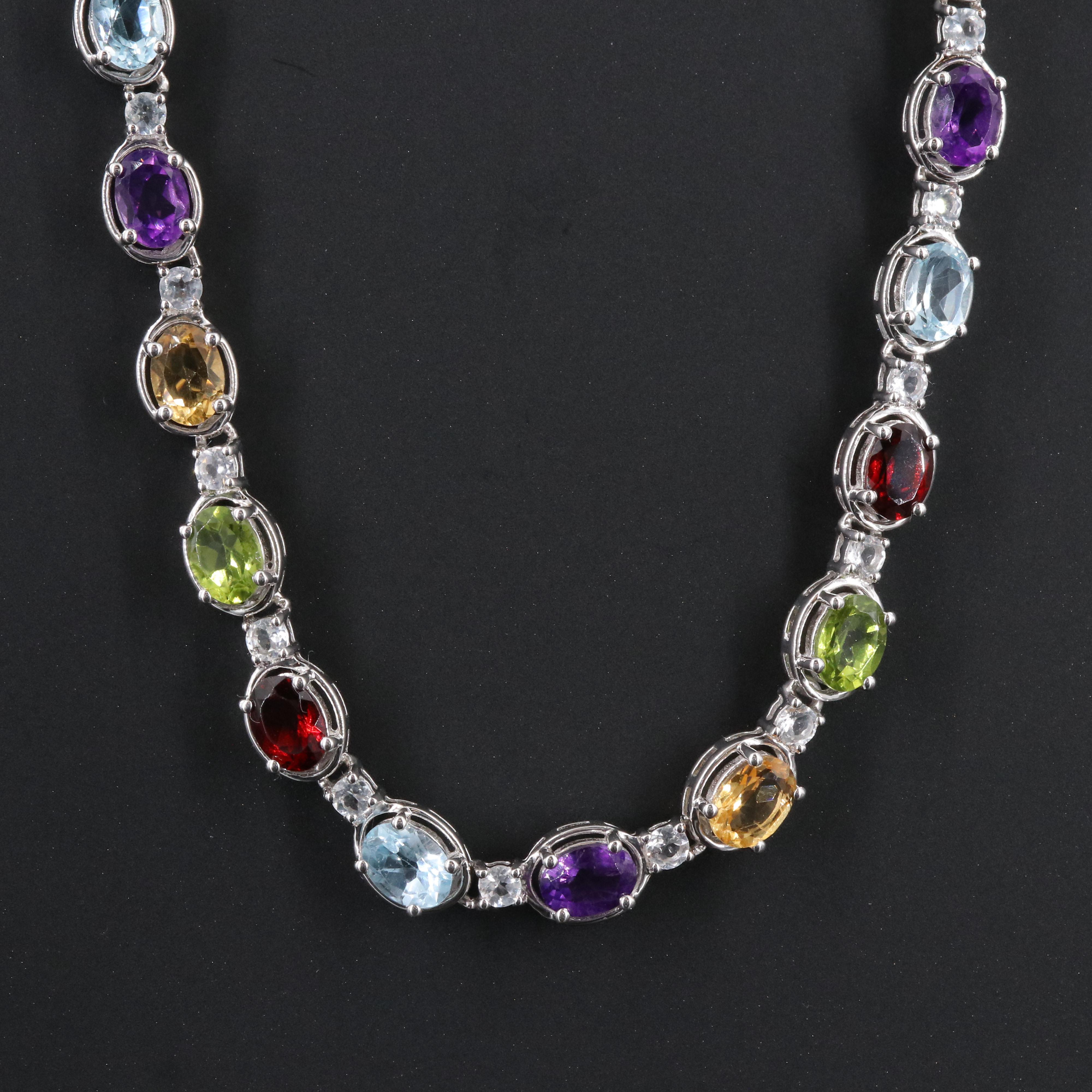 Sterling Necklace Including Amethyst, Peridot and Garnet