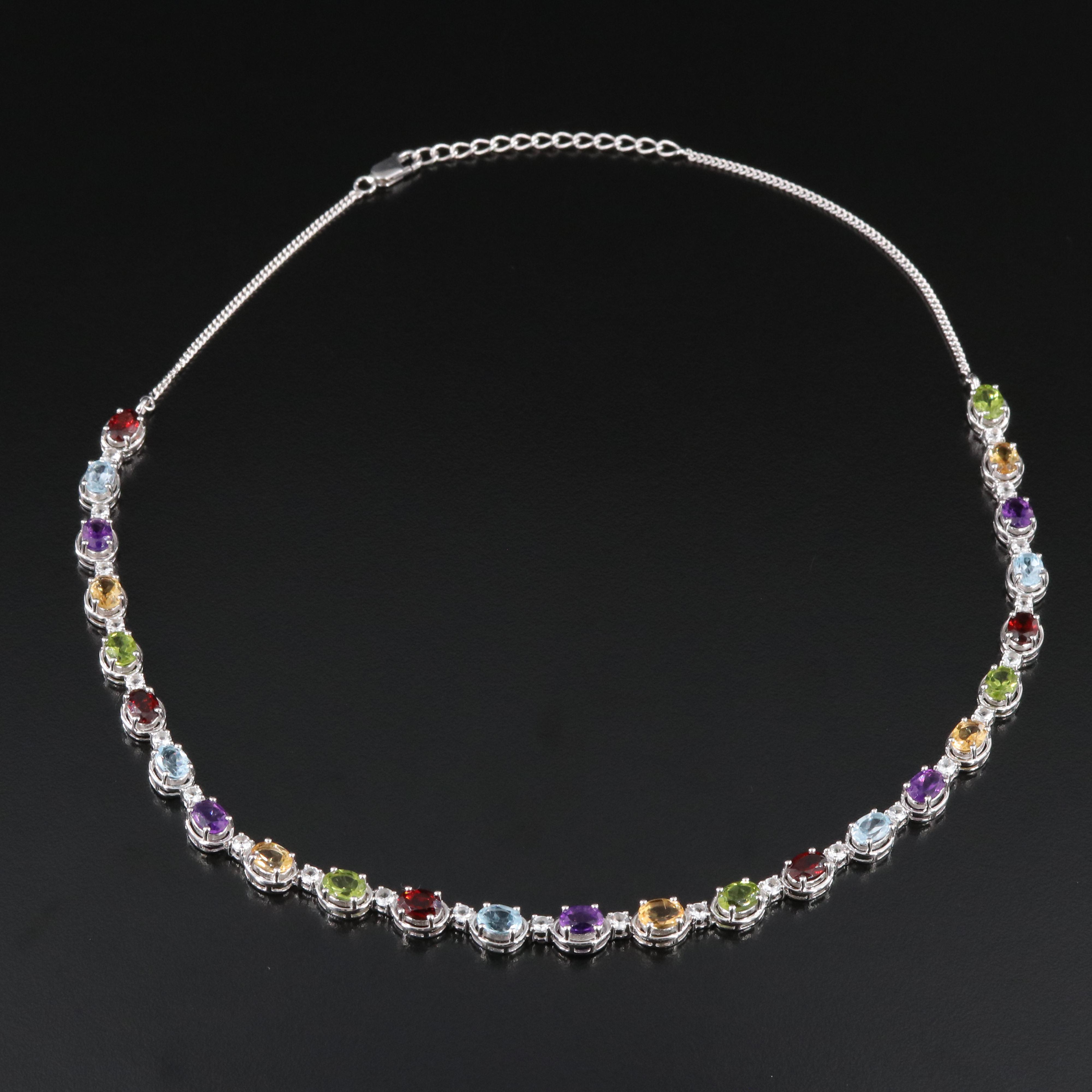 Sterling Necklace Including Amethyst, Peridot and Garnet