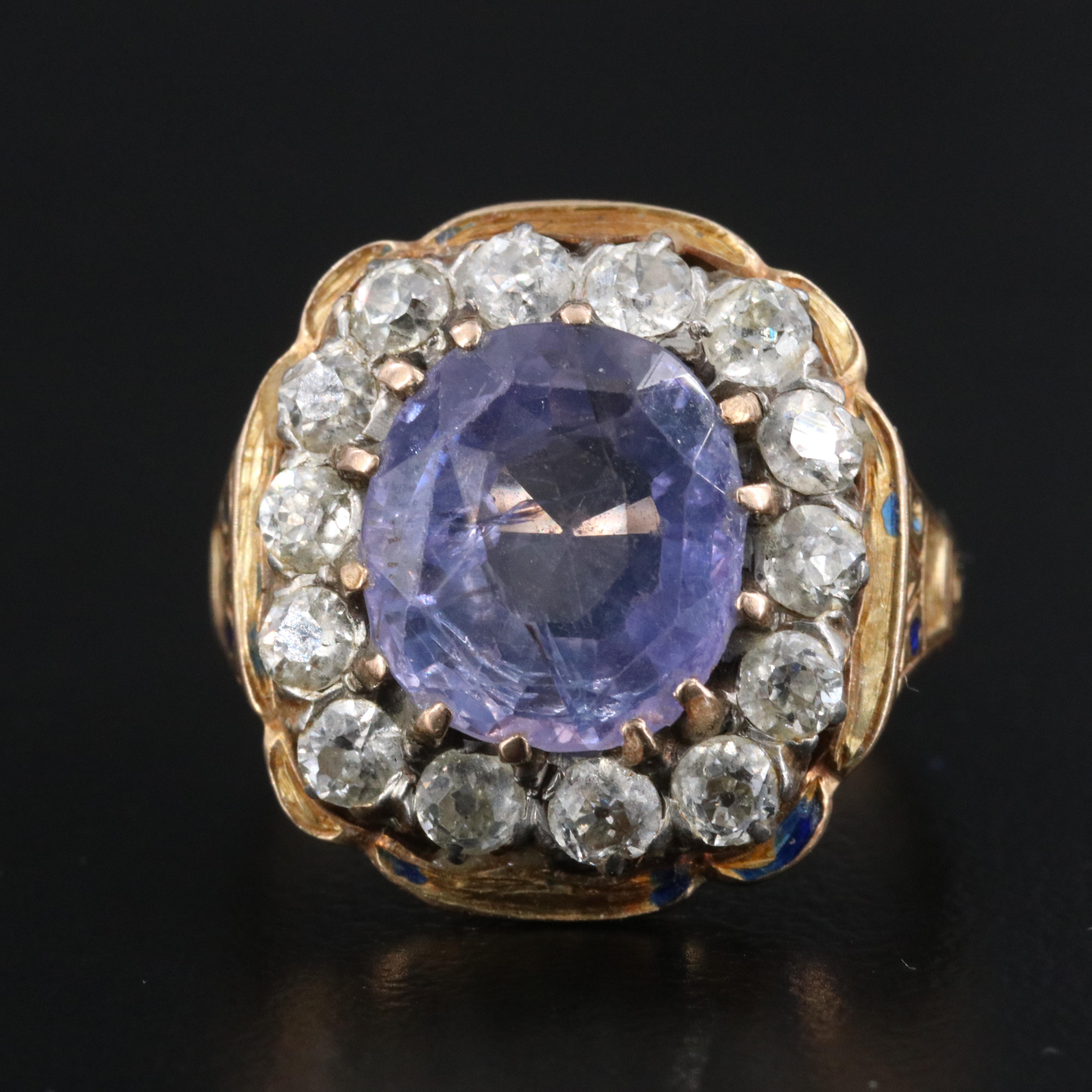 Antique 14K 4.80 CT Sapphire and 1.00 CTW Diamond Ring