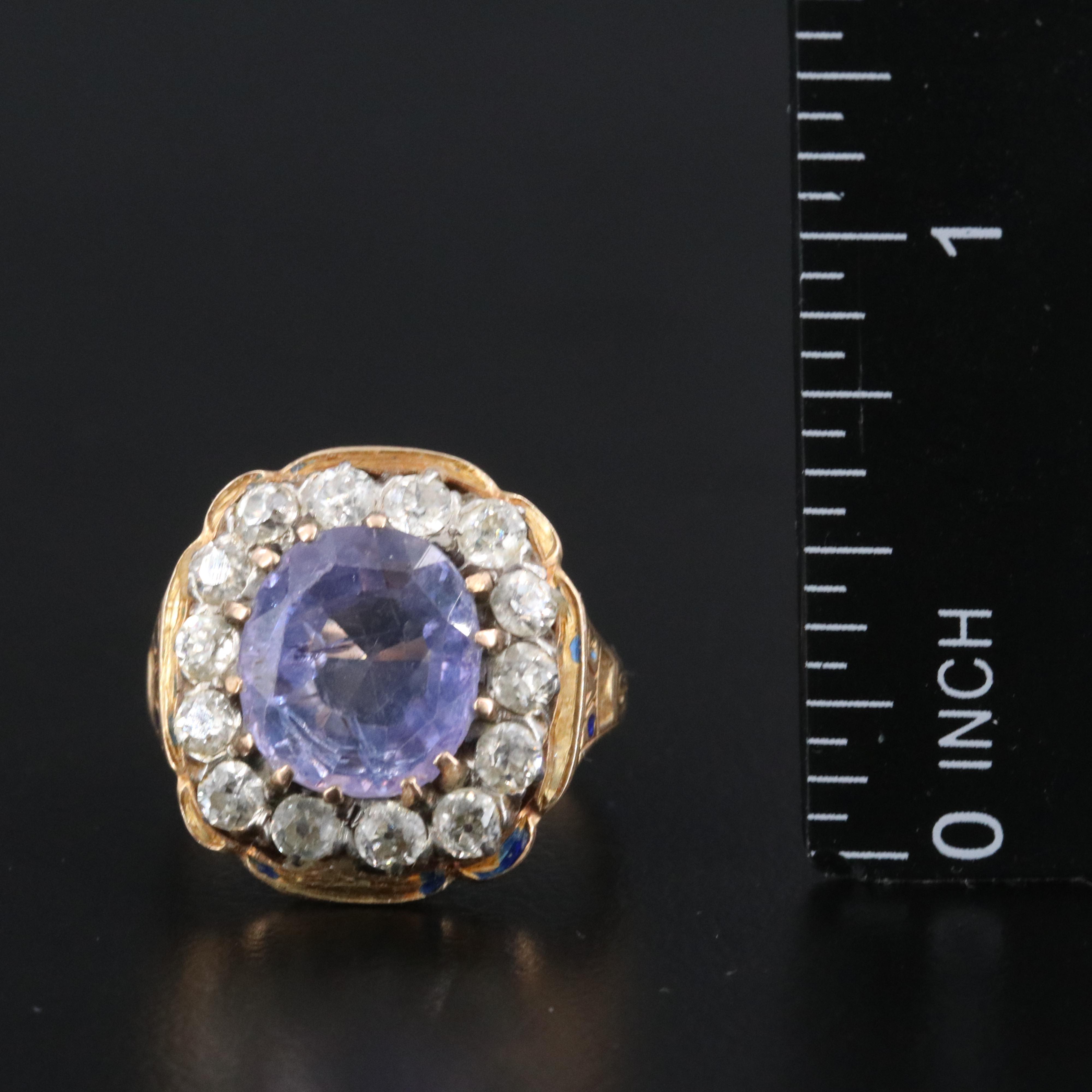 Antique 14K 4.80 CT Sapphire and 1.00 CTW Diamond Ring