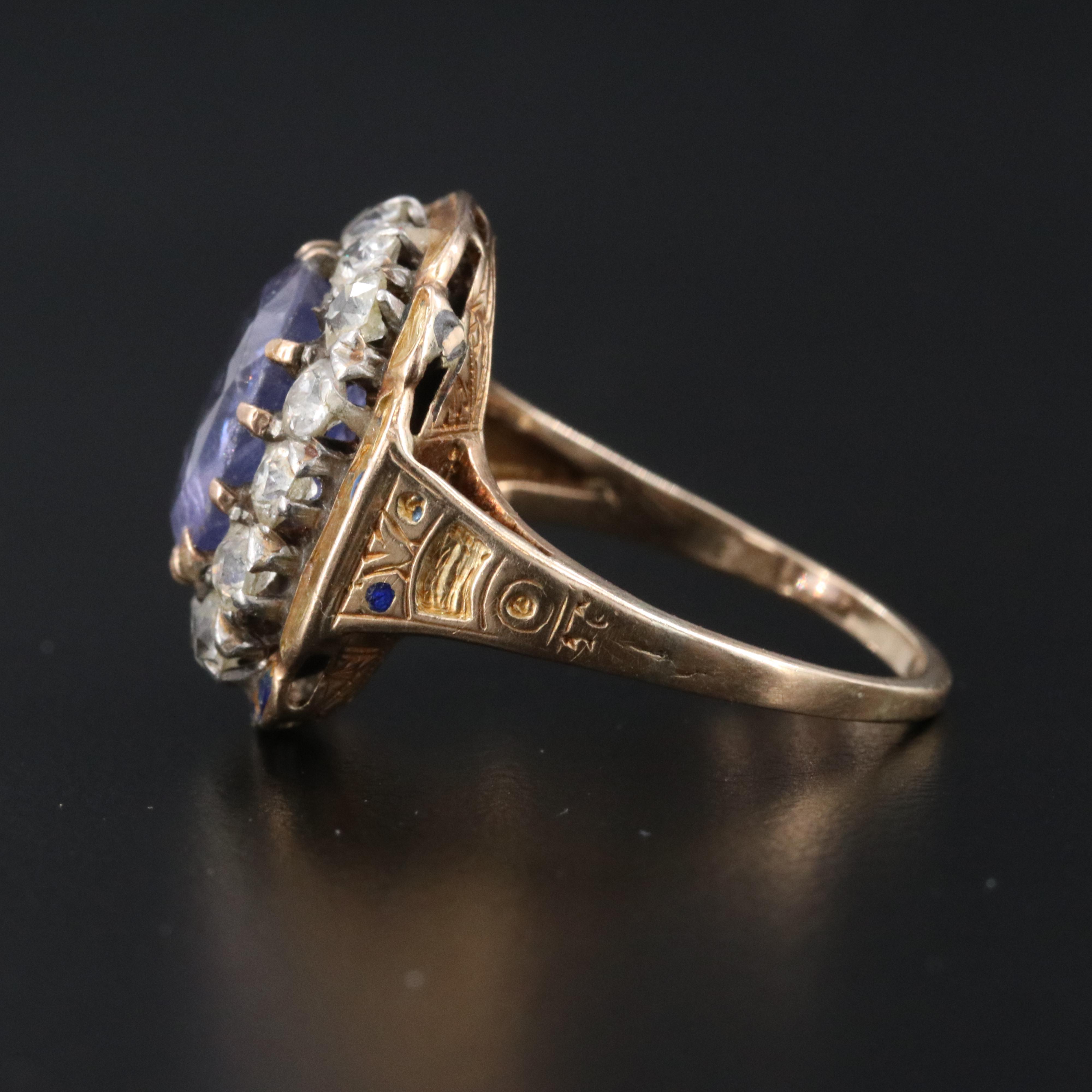 Antique 14K 4.80 CT Sapphire and 1.00 CTW Diamond Ring