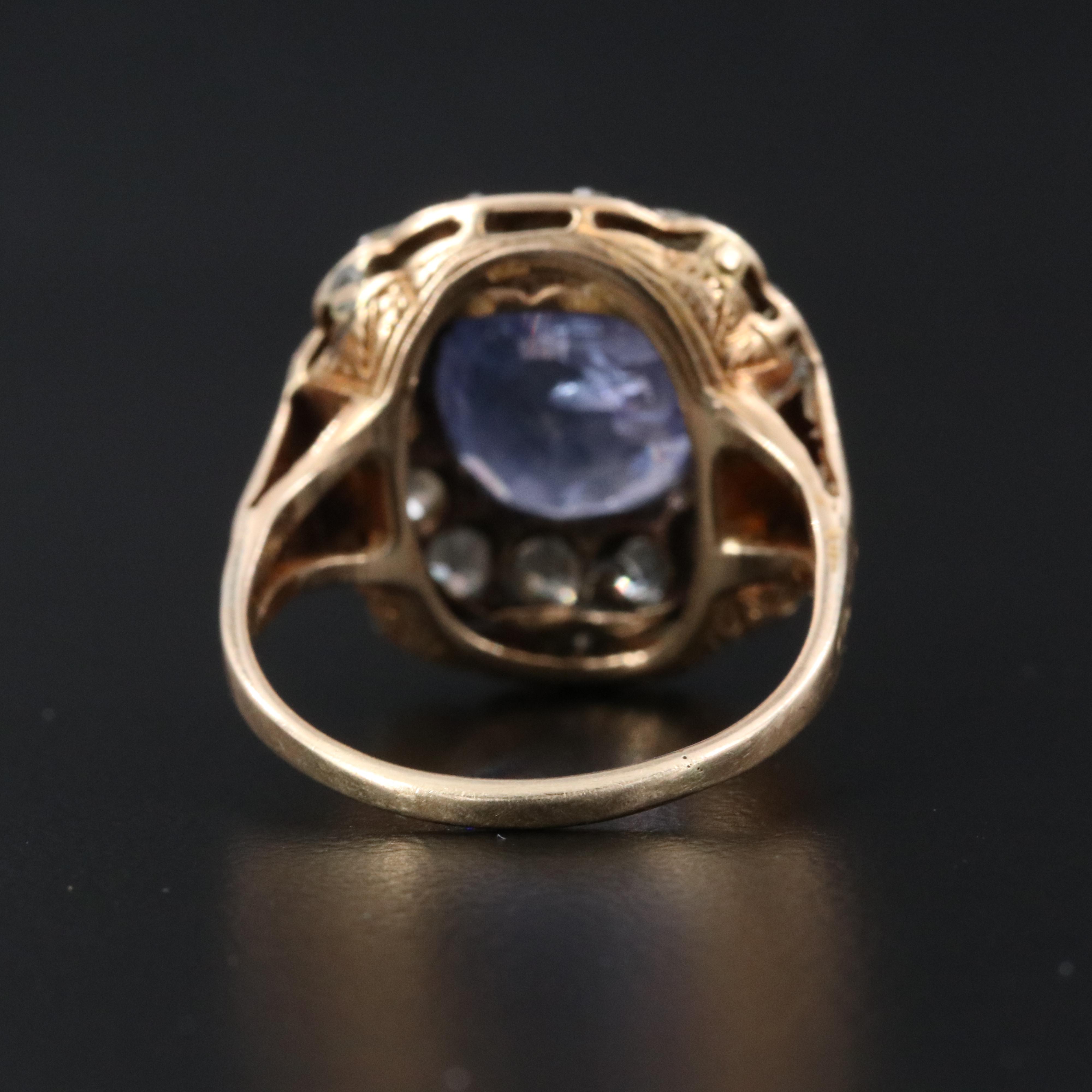 Antique 14K 4.80 CT Sapphire and 1.00 CTW Diamond Ring