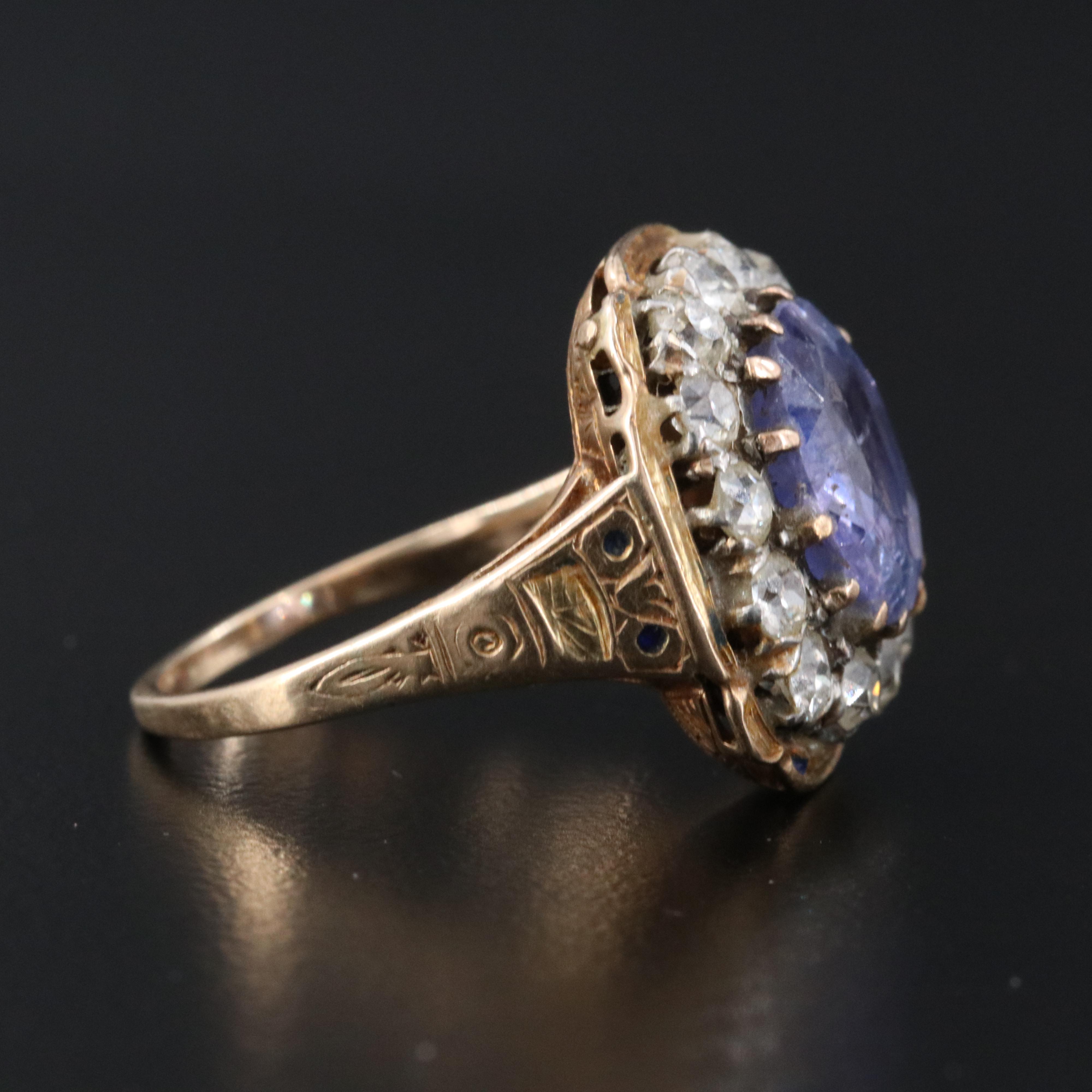 Antique 14K 4.80 CT Sapphire and 1.00 CTW Diamond Ring