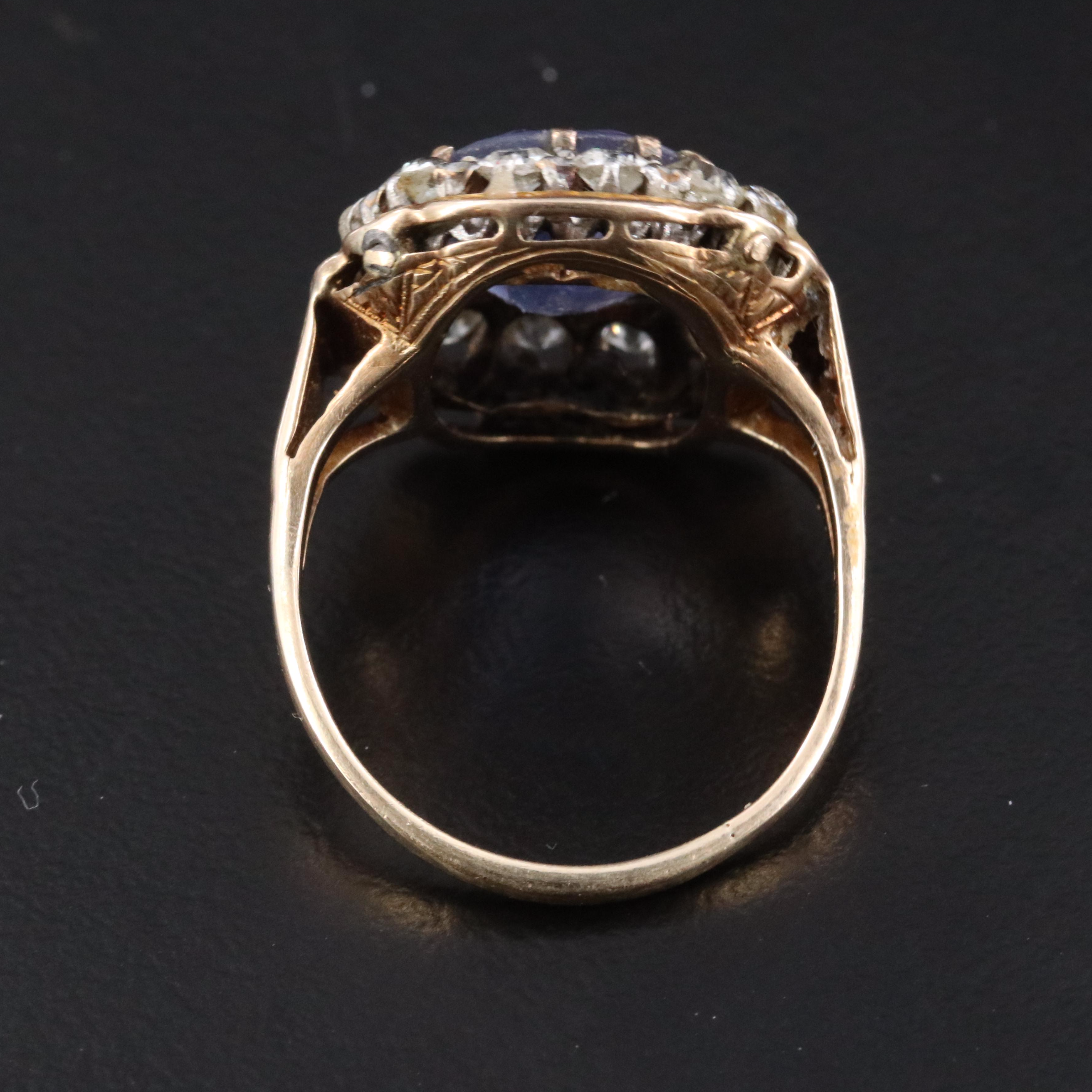 Antique 14K 4.80 CT Sapphire and 1.00 CTW Diamond Ring