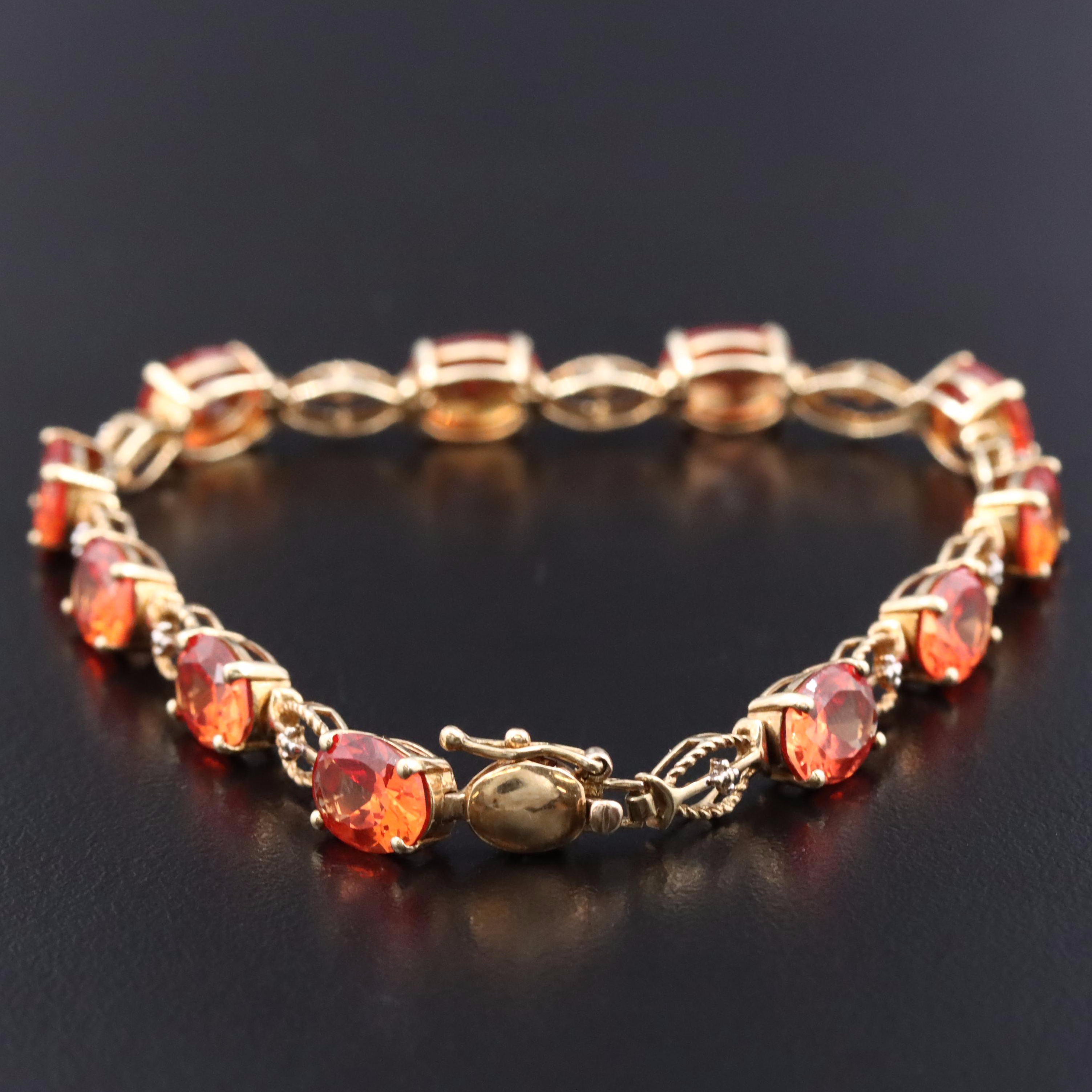 10K Orange Sapphire and Diamond Bracelet