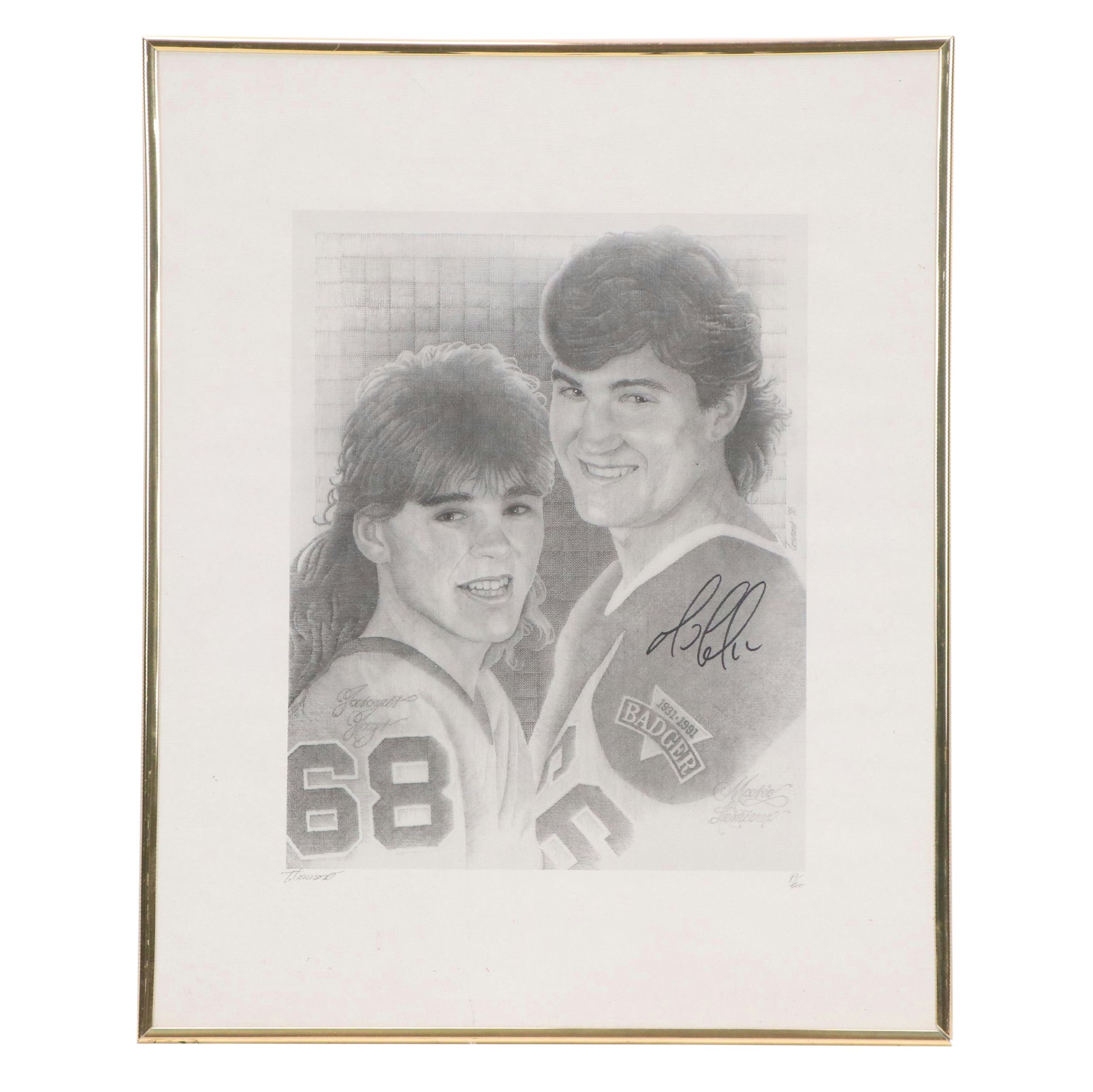 Mario Lemieux Signed Limited Edition Hockey Print Featuring Jaromir Jagr