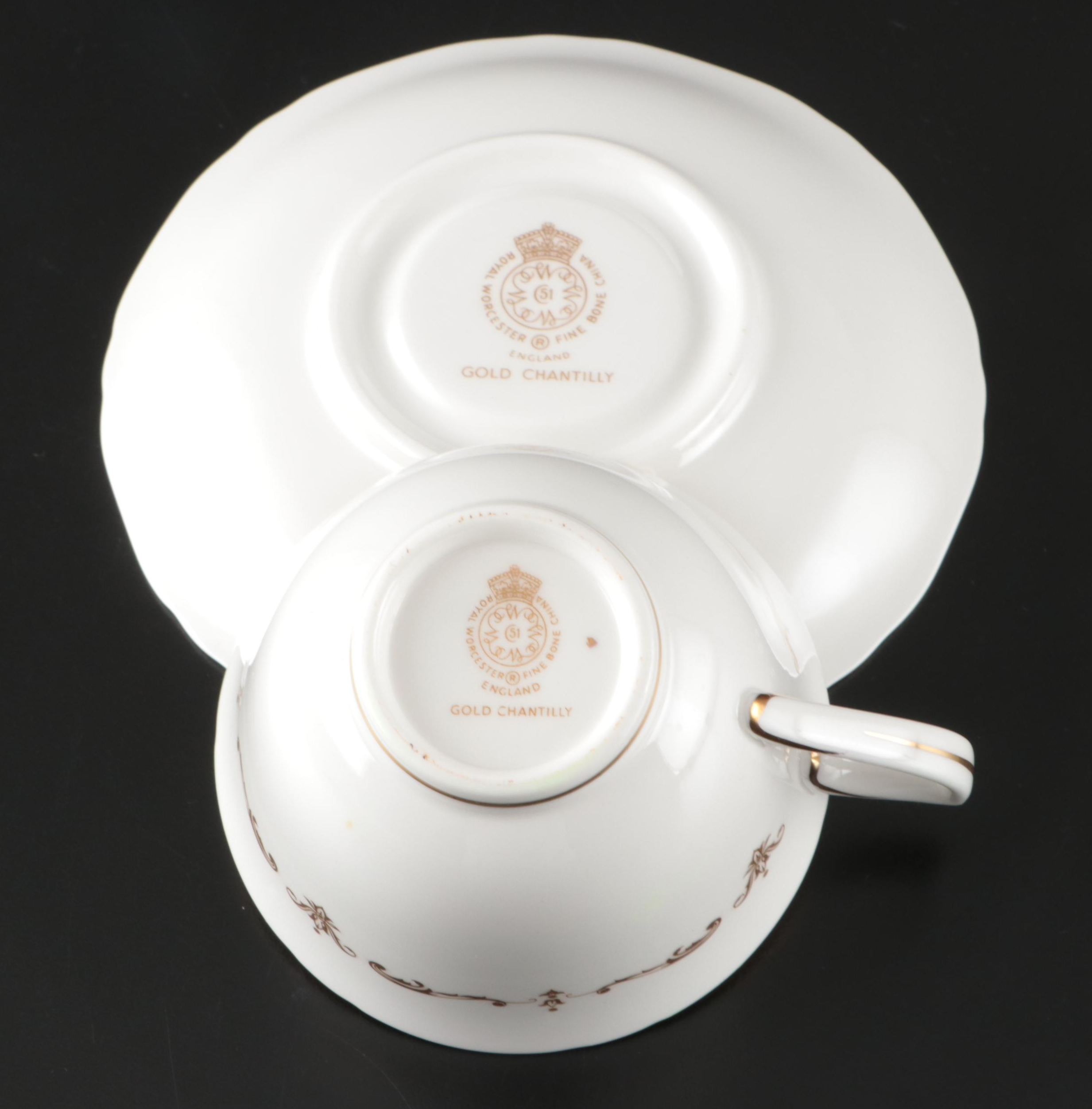 Royal Worcester "Gold Chantilly" Bone China Dinnerware