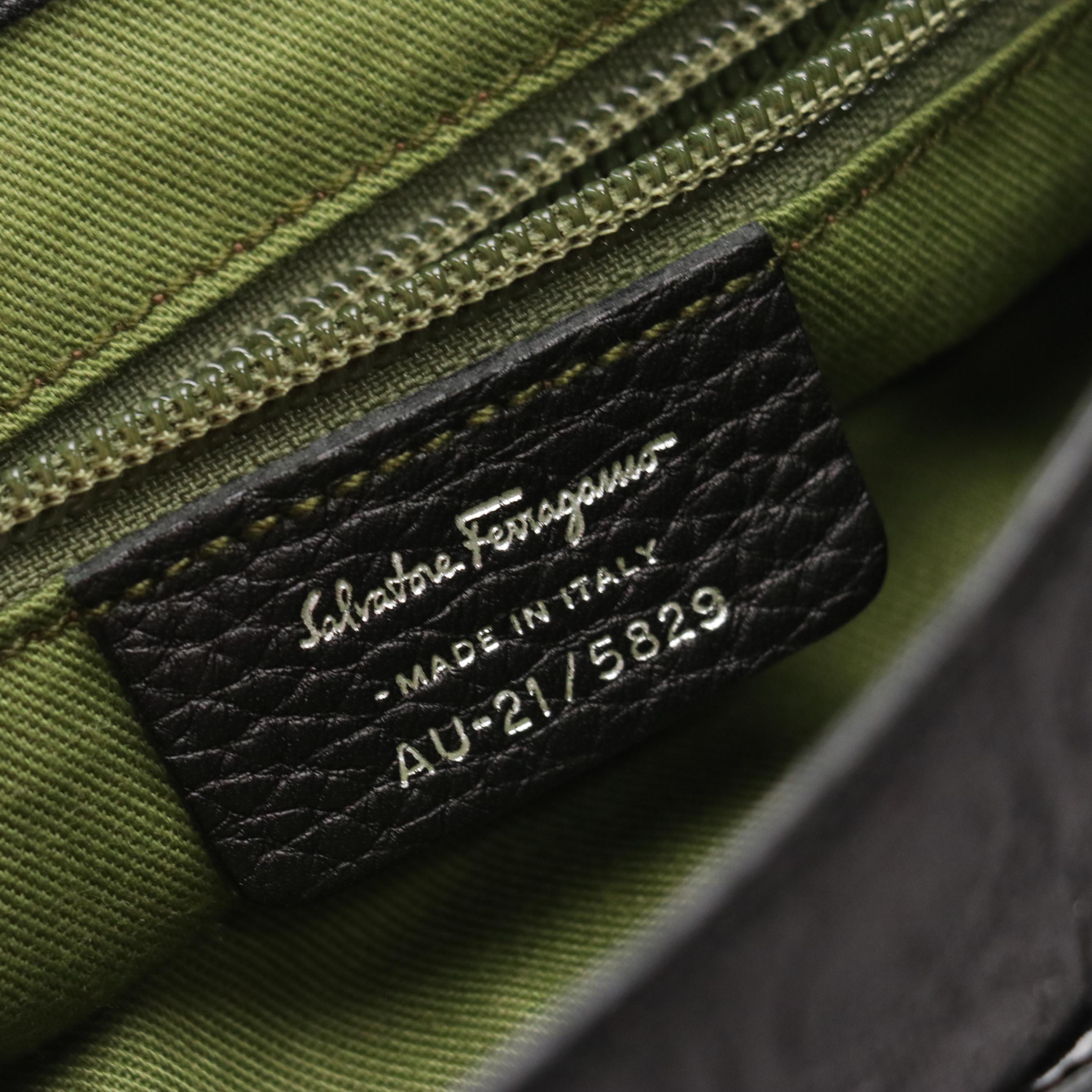 Salvatore Ferragamo Black Gancini Cloth Shoulder Bag with Leather Trim