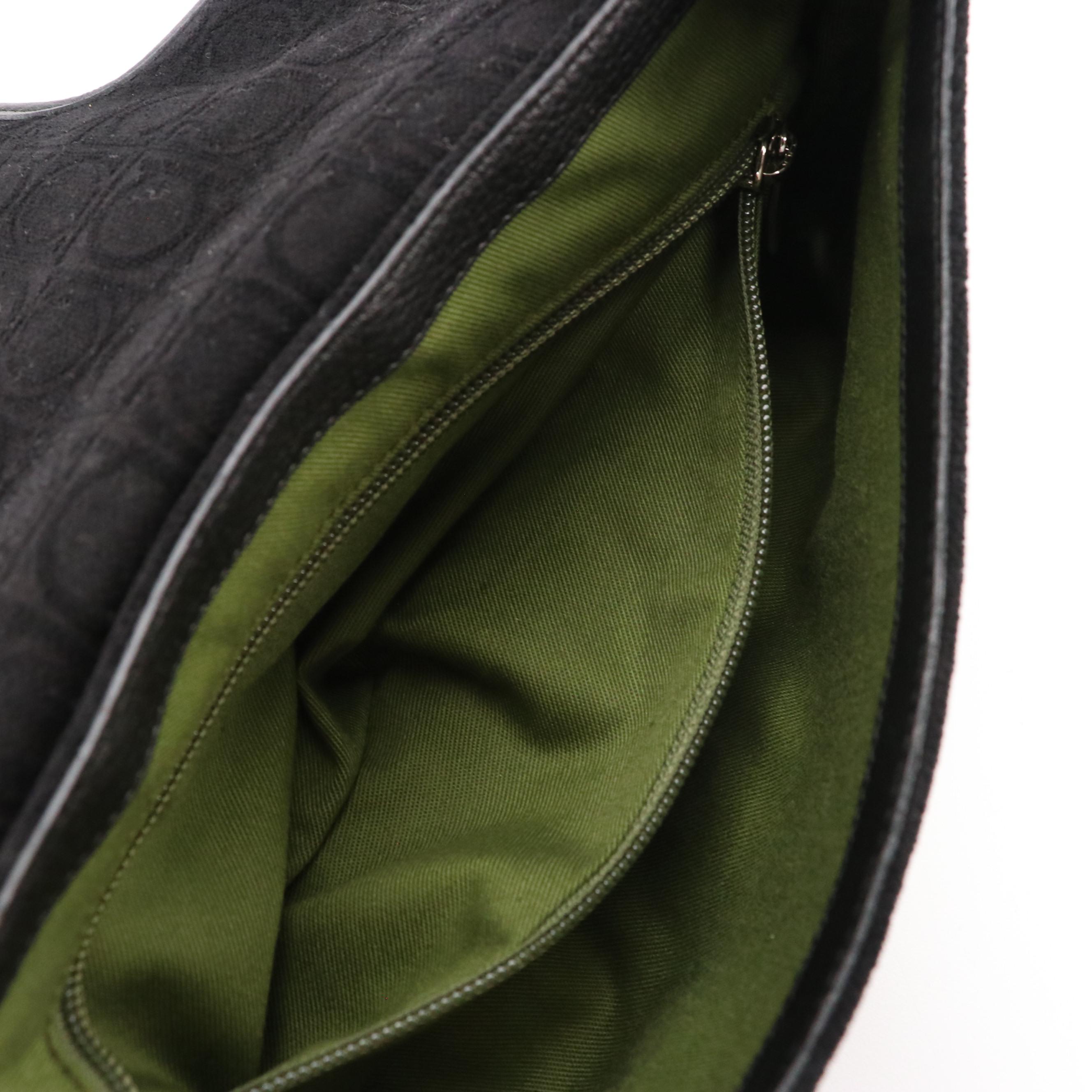 Salvatore Ferragamo Black Gancini Cloth Shoulder Bag with Leather Trim