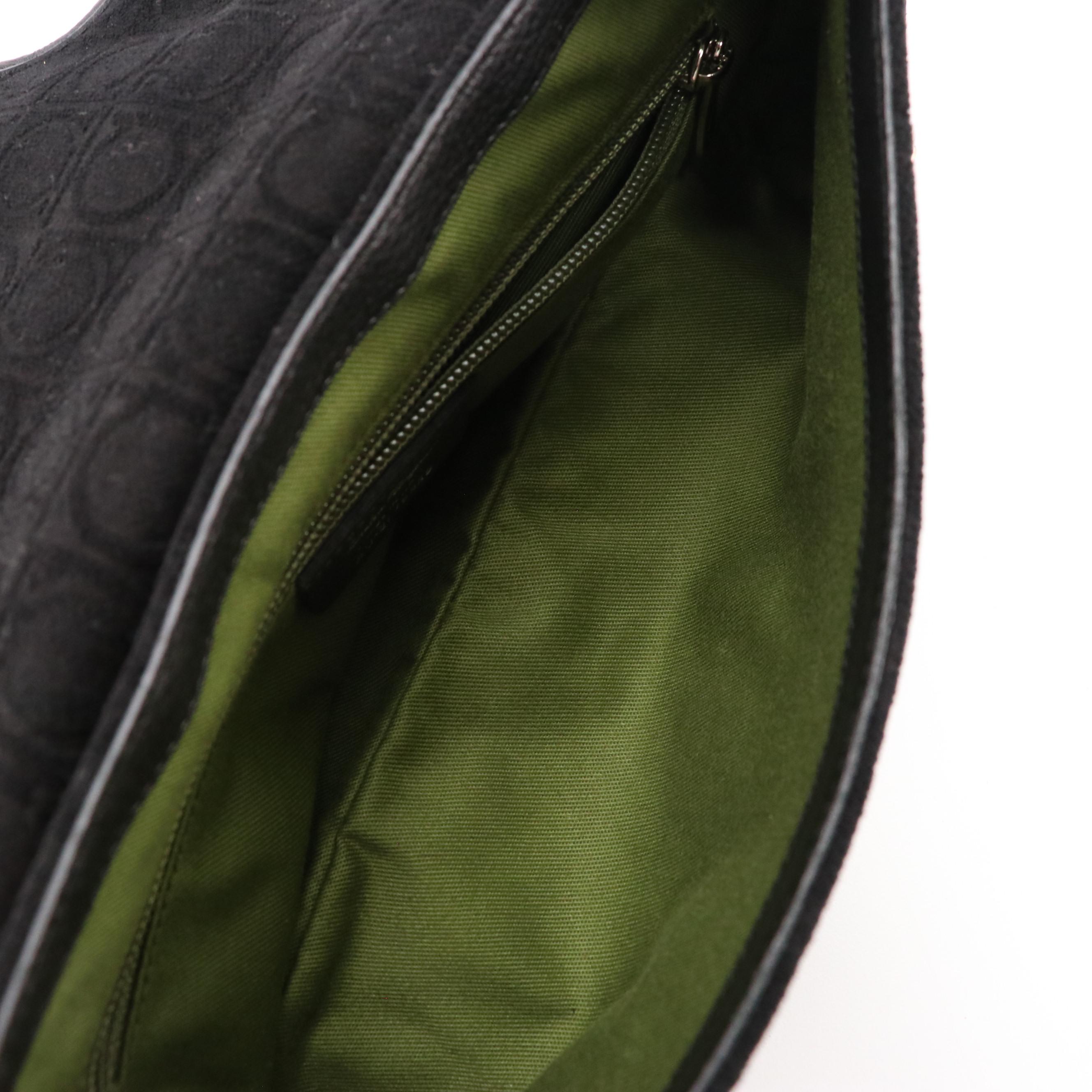 Salvatore Ferragamo Black Gancini Cloth Shoulder Bag with Leather Trim