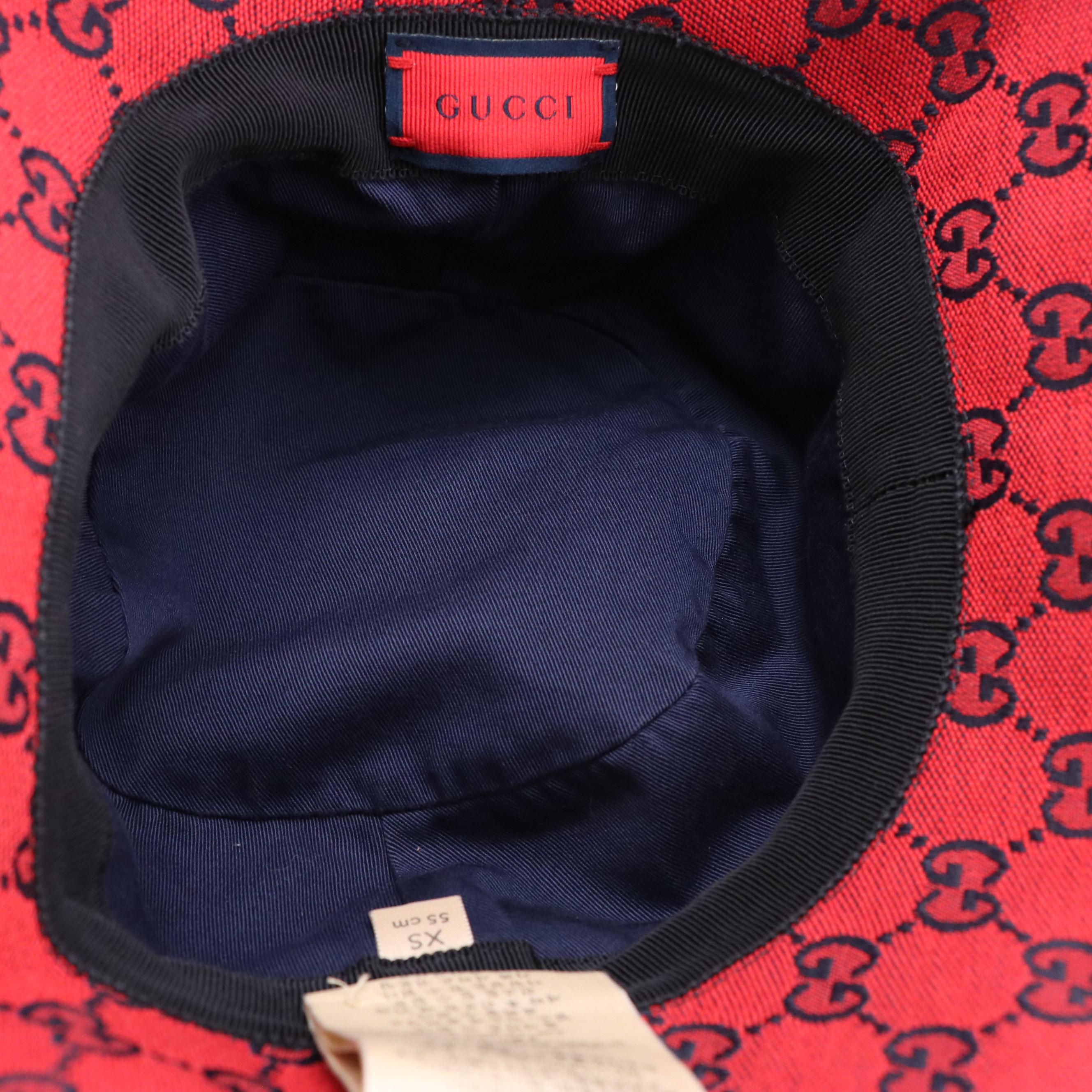Gucci Bucket Hat in Red and Navy Blue GG Cotton Canvas
