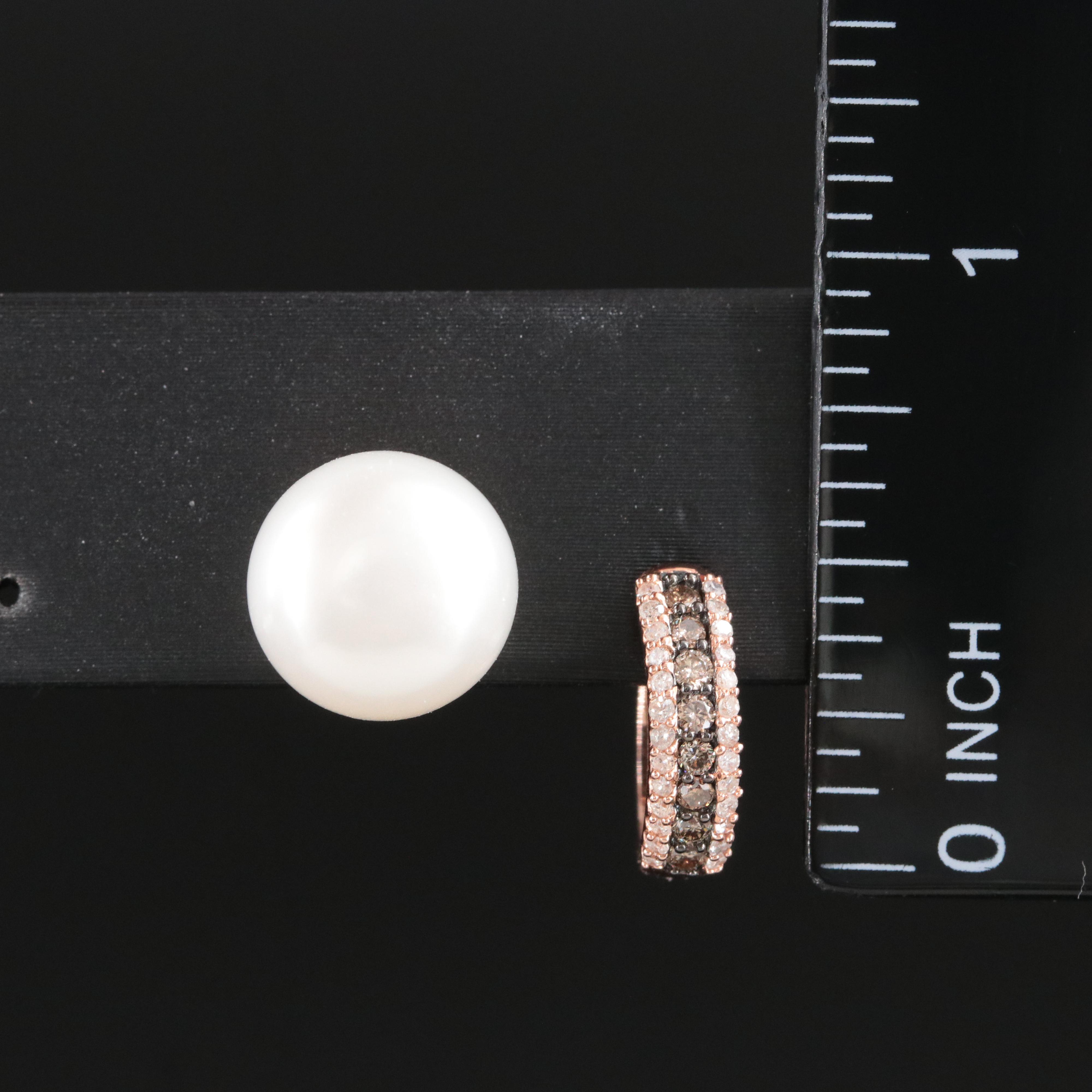 Single 14K Pearl Stud and 10K Rose Gold Diamond Hoop Earring with Fancy Diamonds