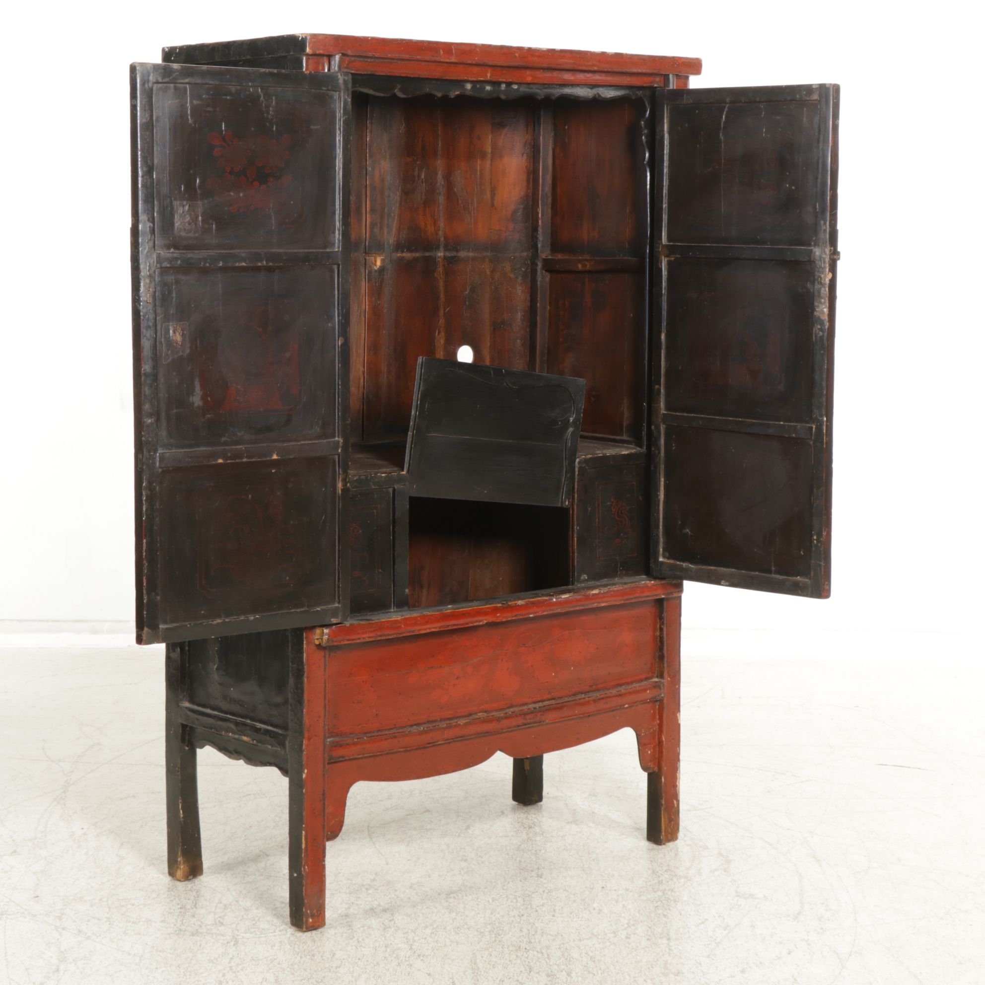 Rustic Chinese Qing Dynasty Painted Wood Cabinet, 19th Century