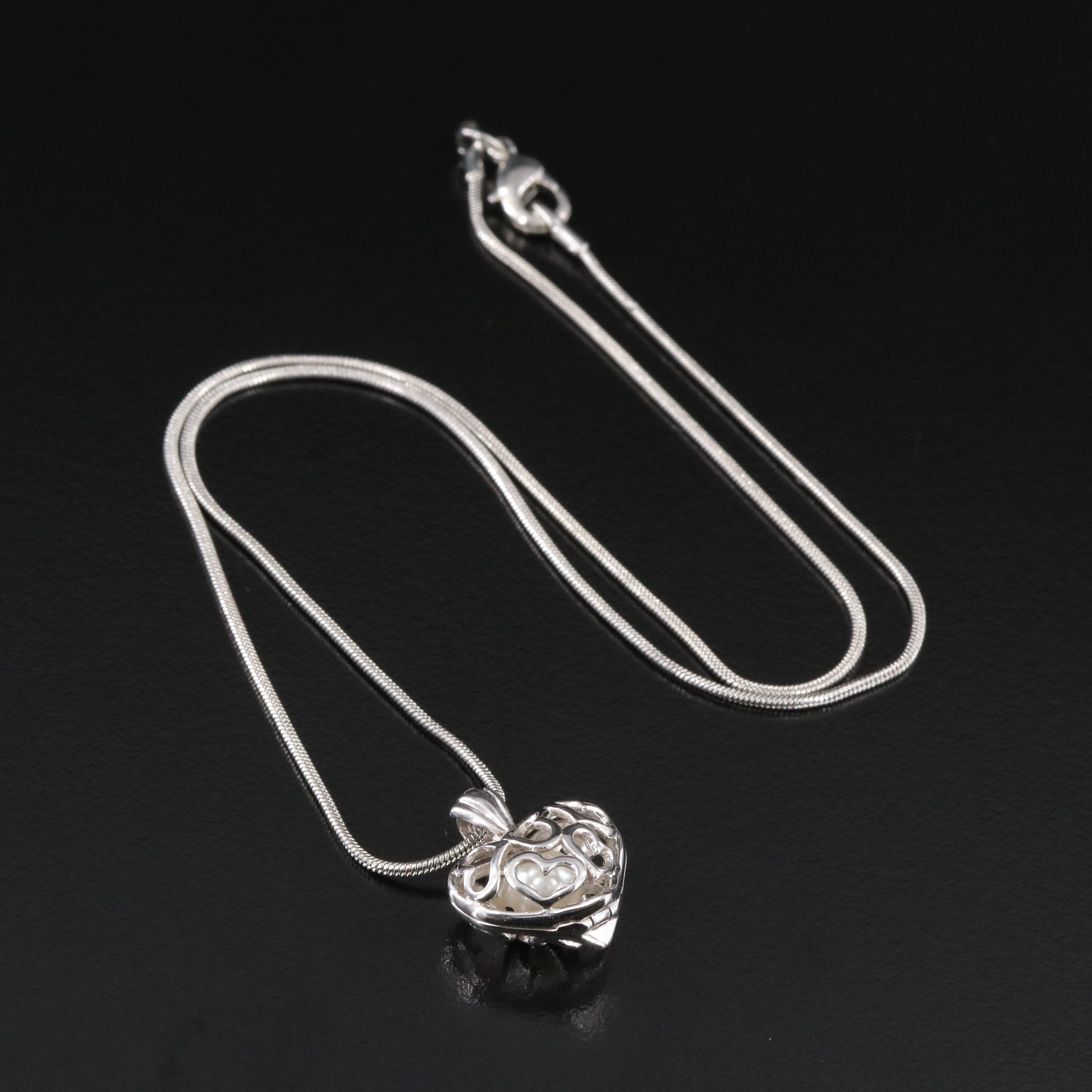 Heart Pearl Pendant Necklace Including Sterling