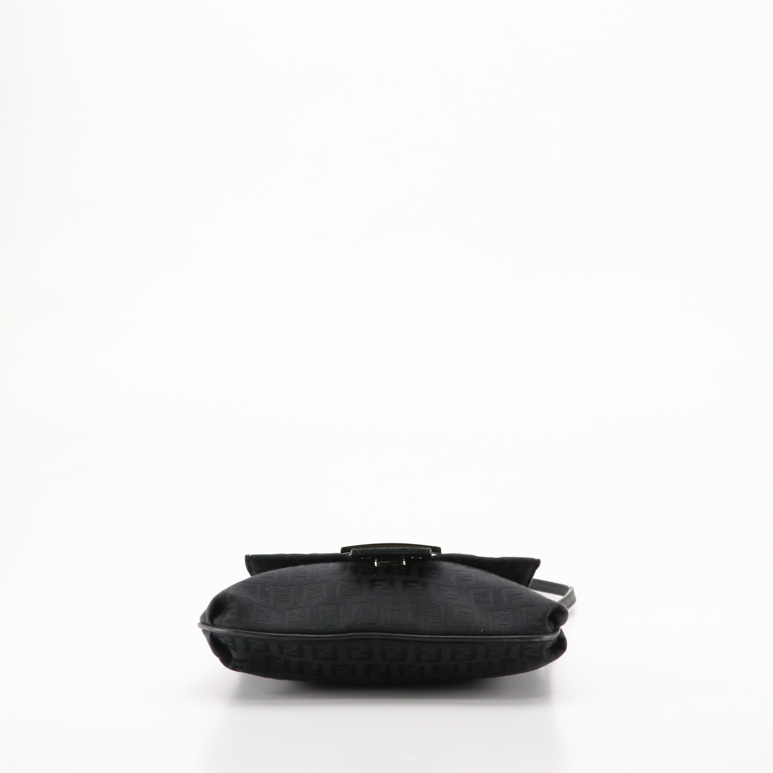 Fendi Flat Crossbody Messenger Bag in Black Zucchino Canvas and Leather Trim