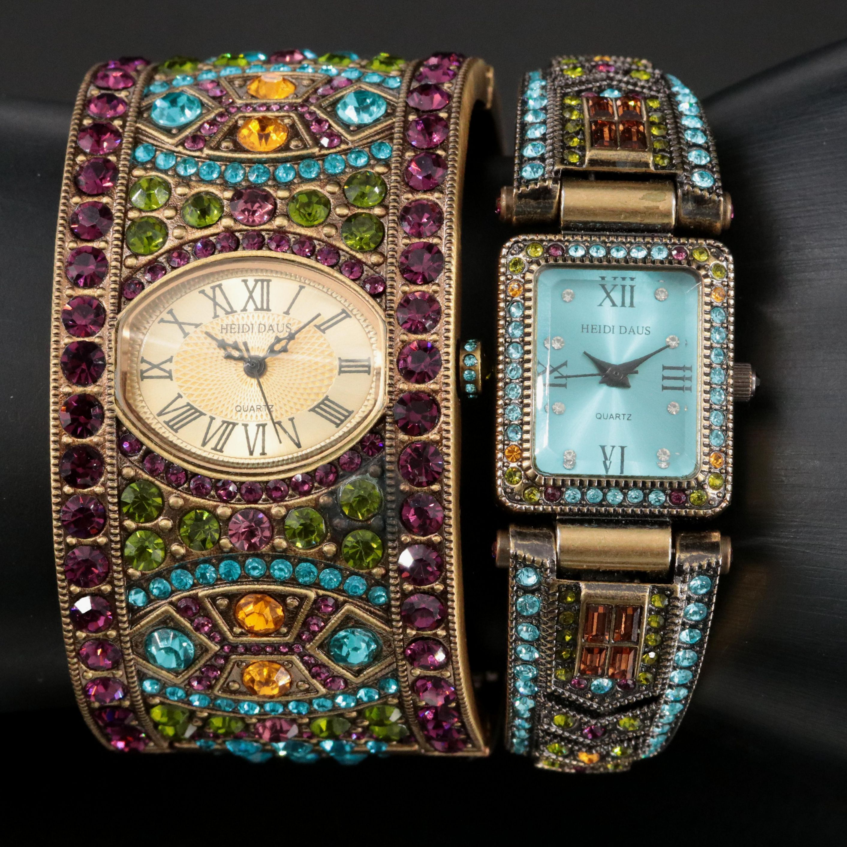 Heidi Daus Art Deco Rhinestone and Swarovski Crystals Cuff Quartz Watches