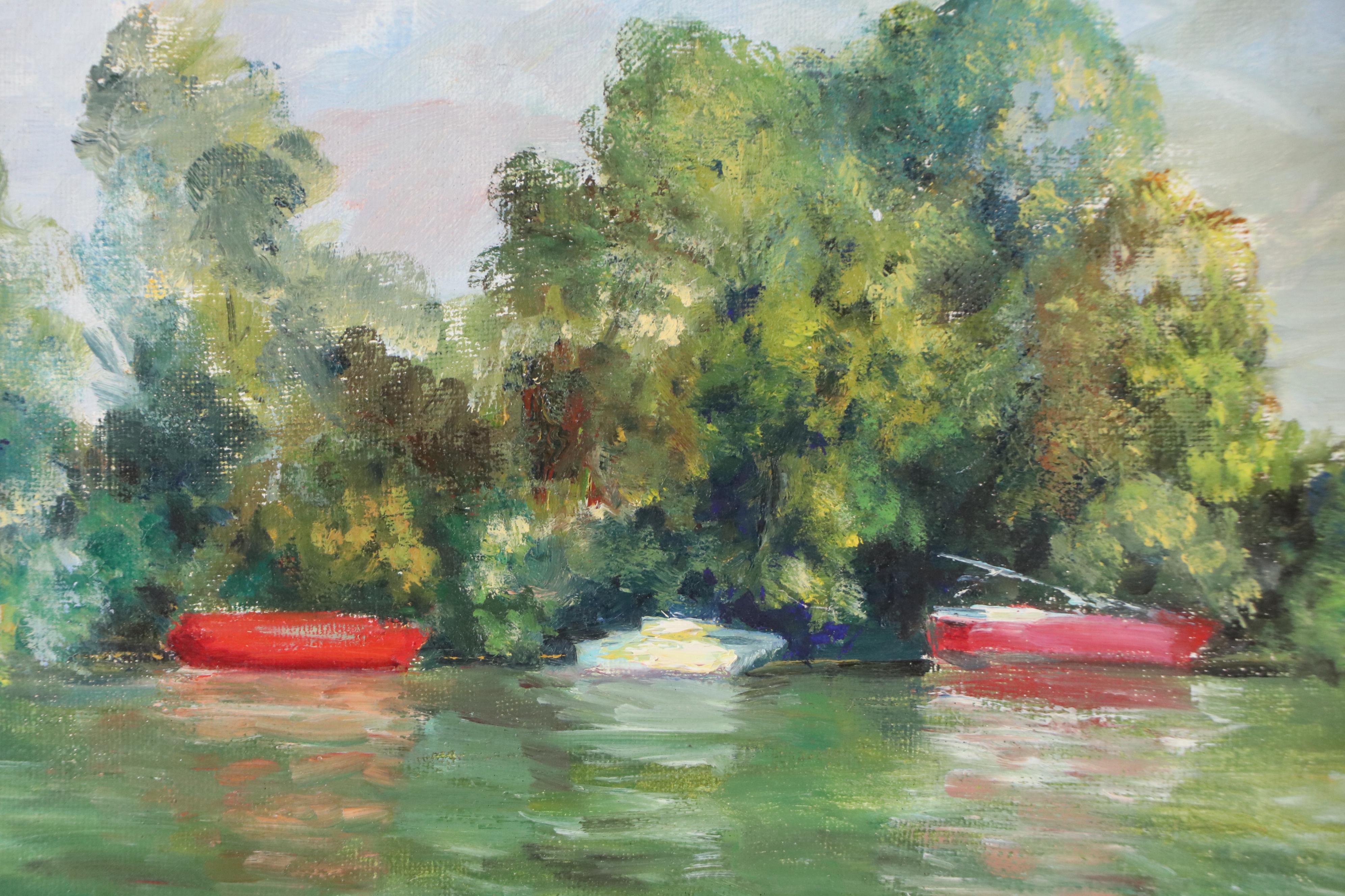 H. Heraud Impressionist Style Oil Painting "Des Bords de Seine"