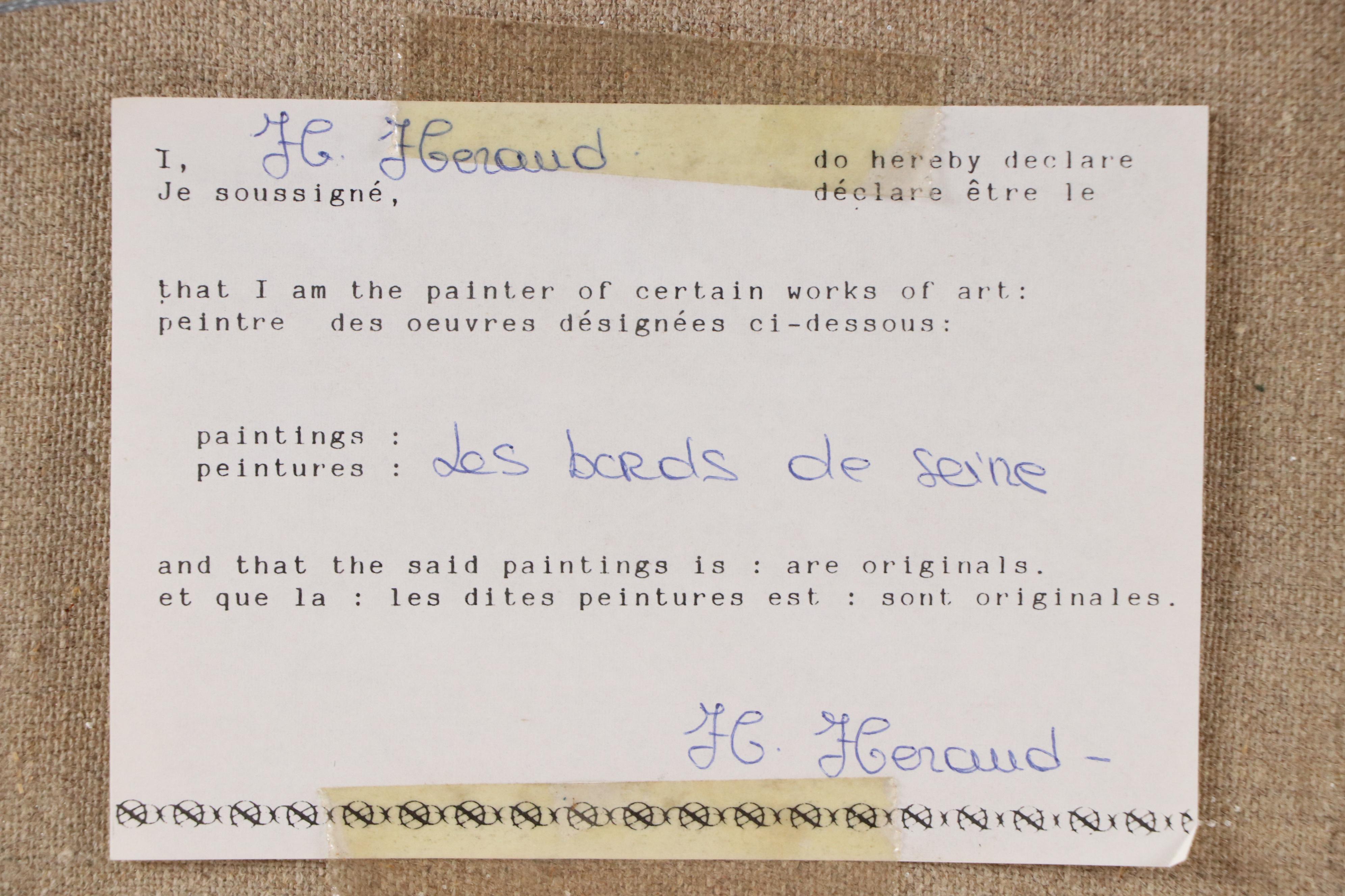 H. Heraud Impressionist Style Oil Painting "Des Bords de Seine"