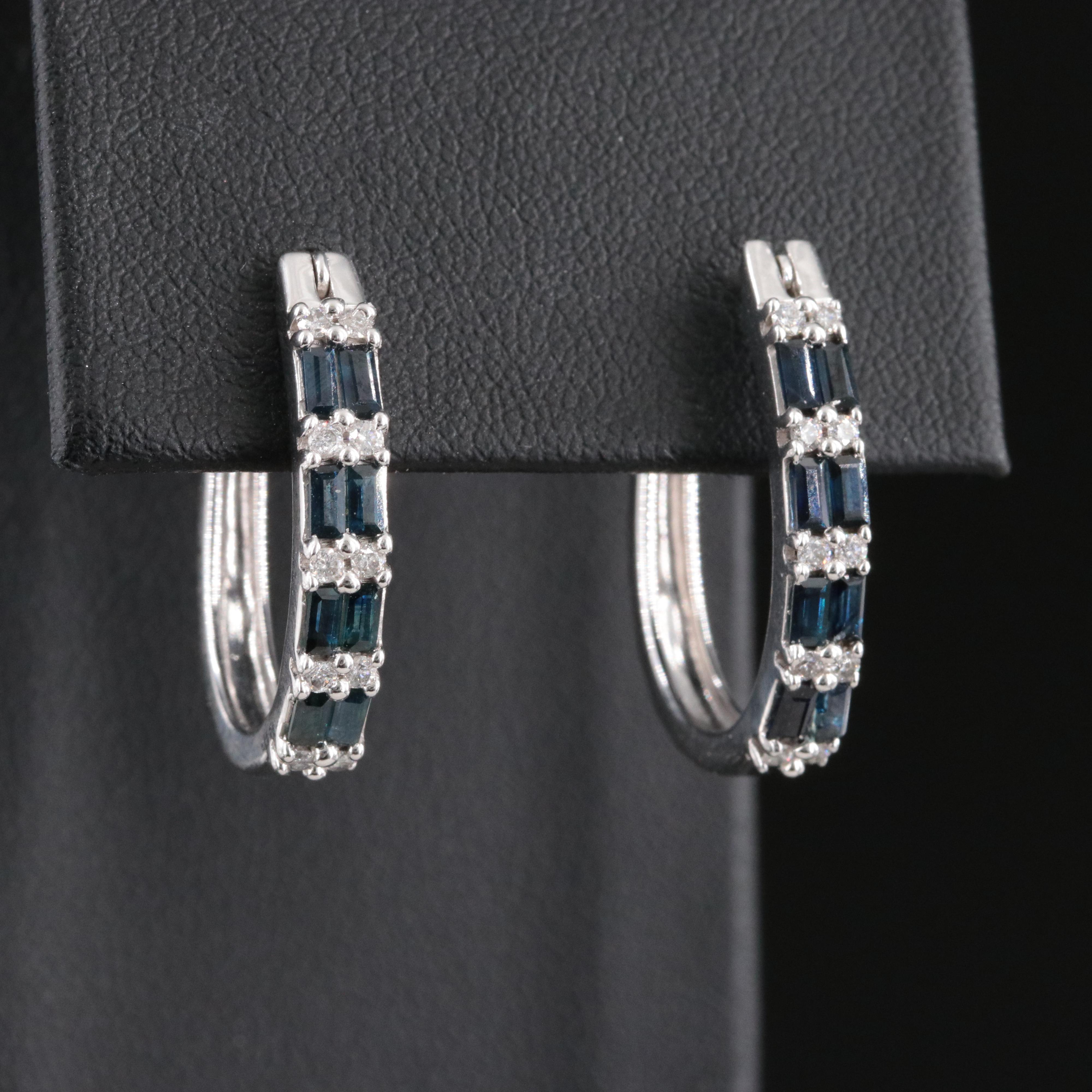 14K Sapphire and Diamond Hoop Earrings