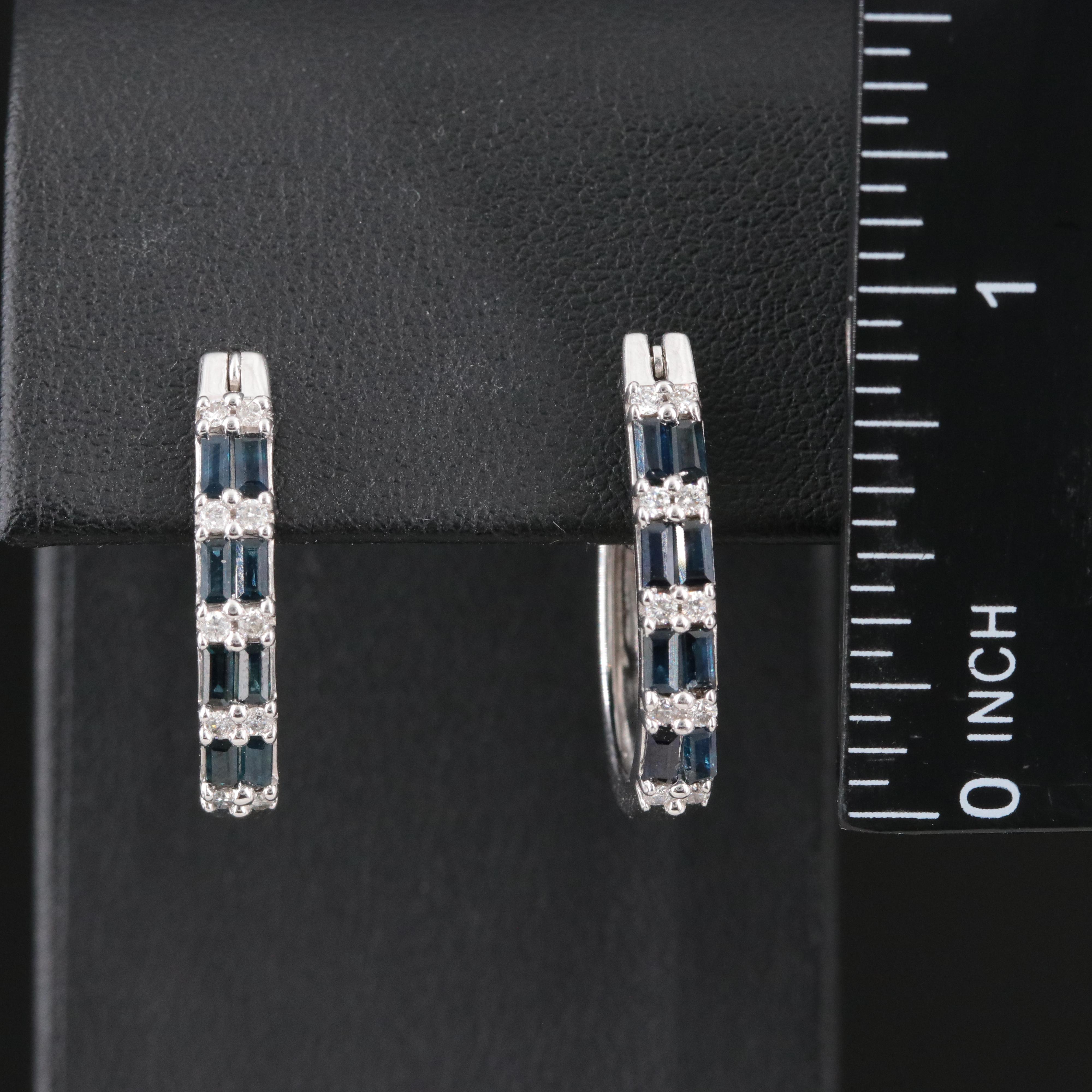 14K Sapphire and Diamond Hoop Earrings