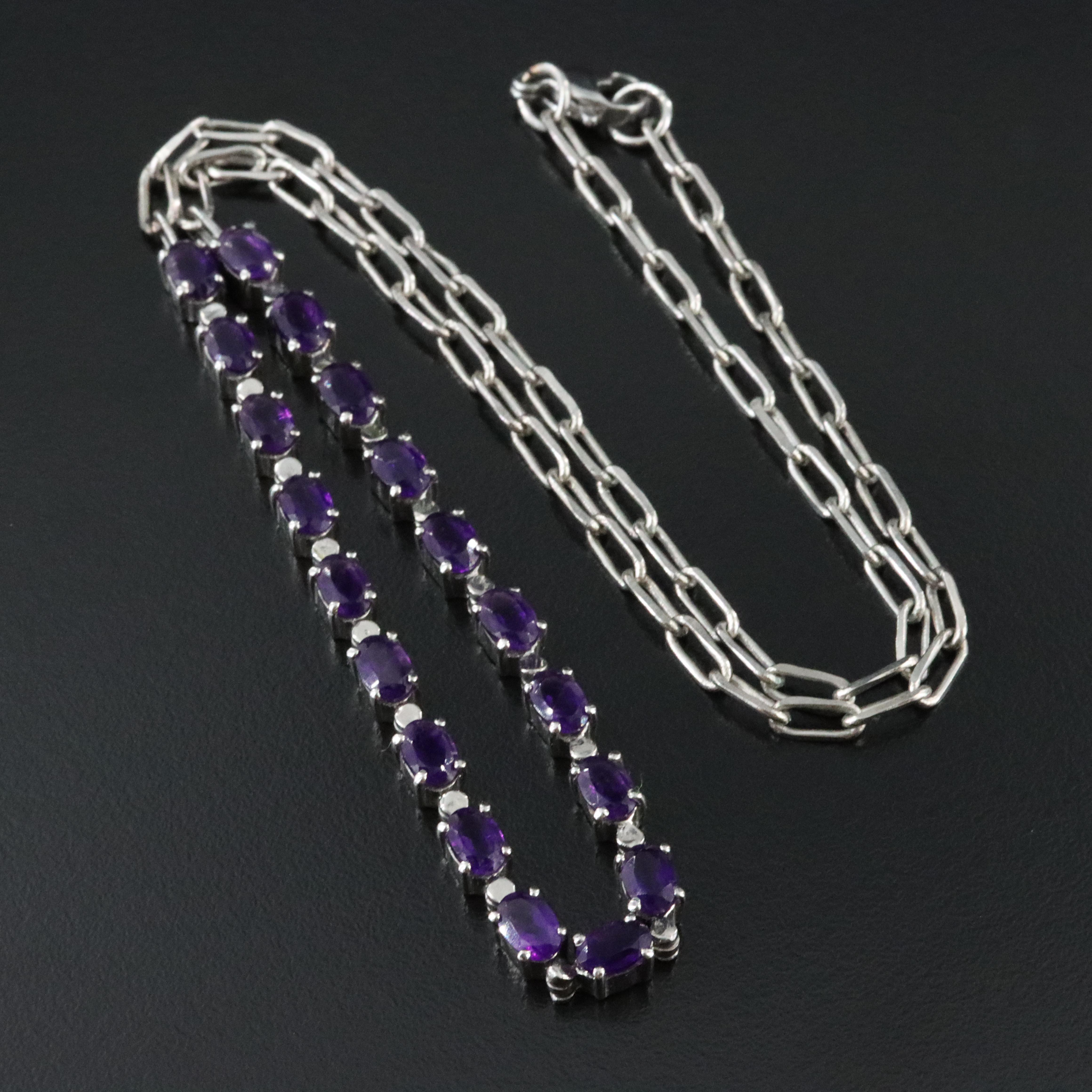 Amethyst and Cable Chain Necklace