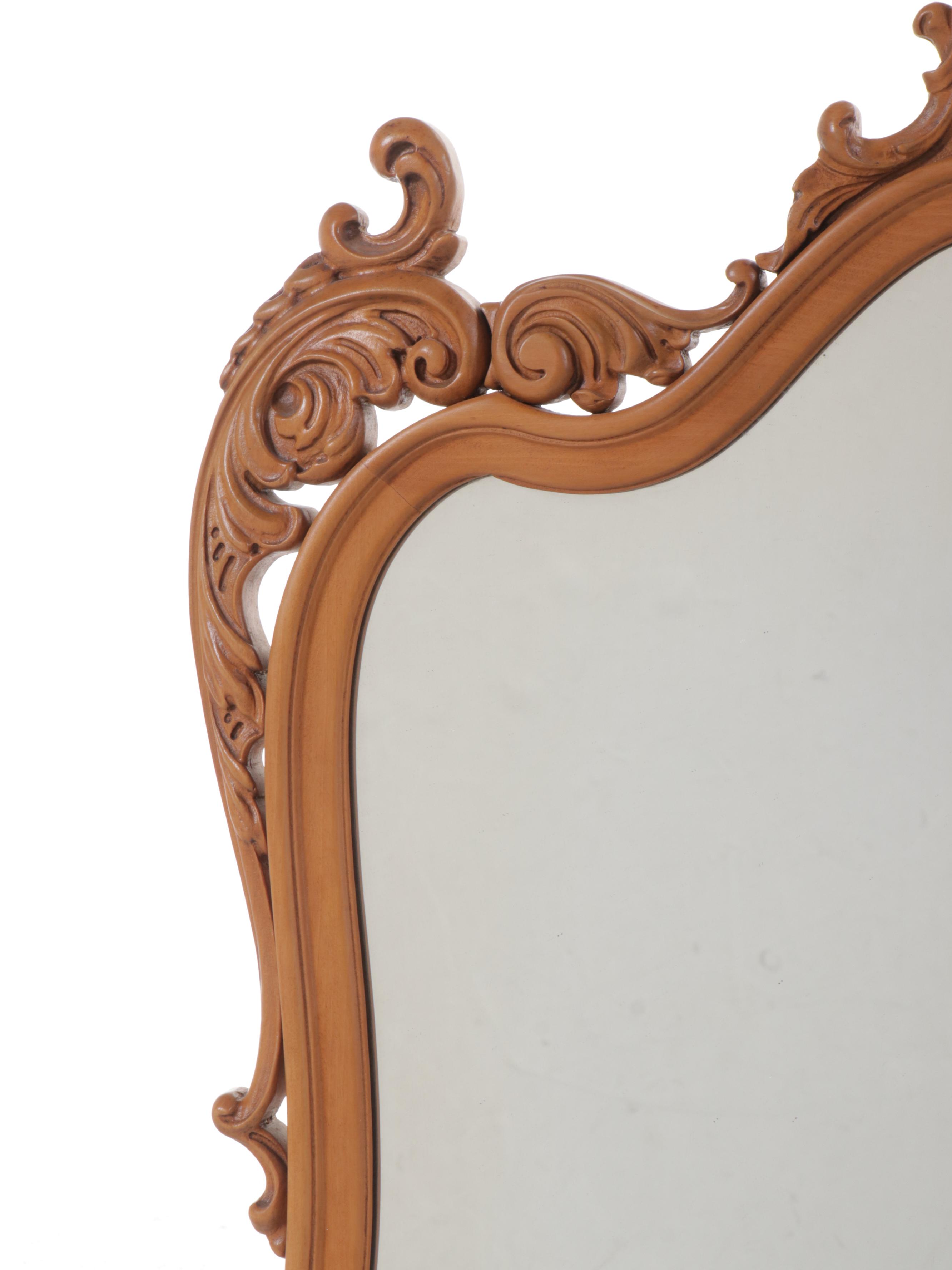 Rococo Style Carved Wood Wall Mirror, Vintage