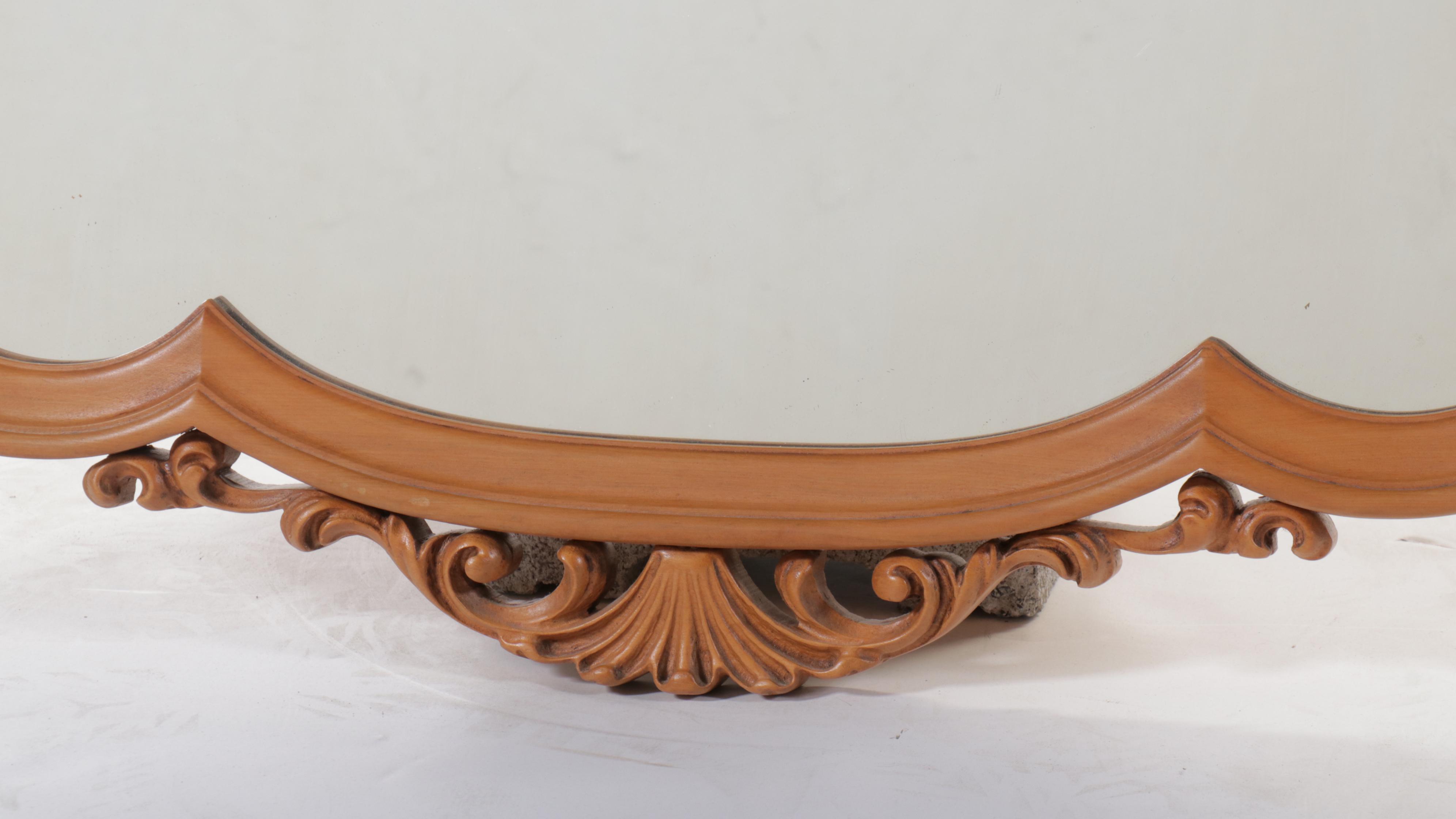 Rococo Style Carved Wood Wall Mirror, Vintage