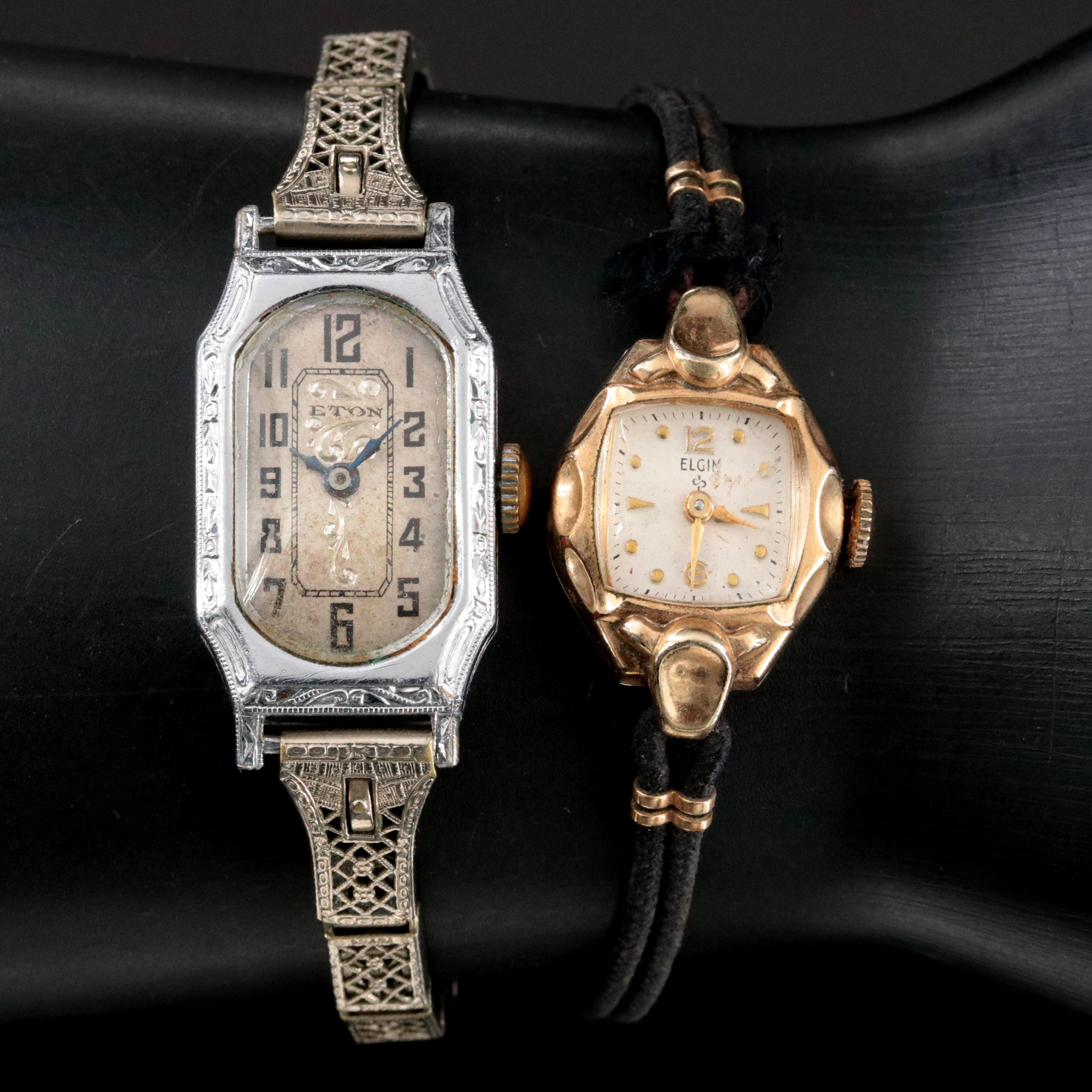 Vintage Eton Filigree and Elgin Corded Stem Wind Watches