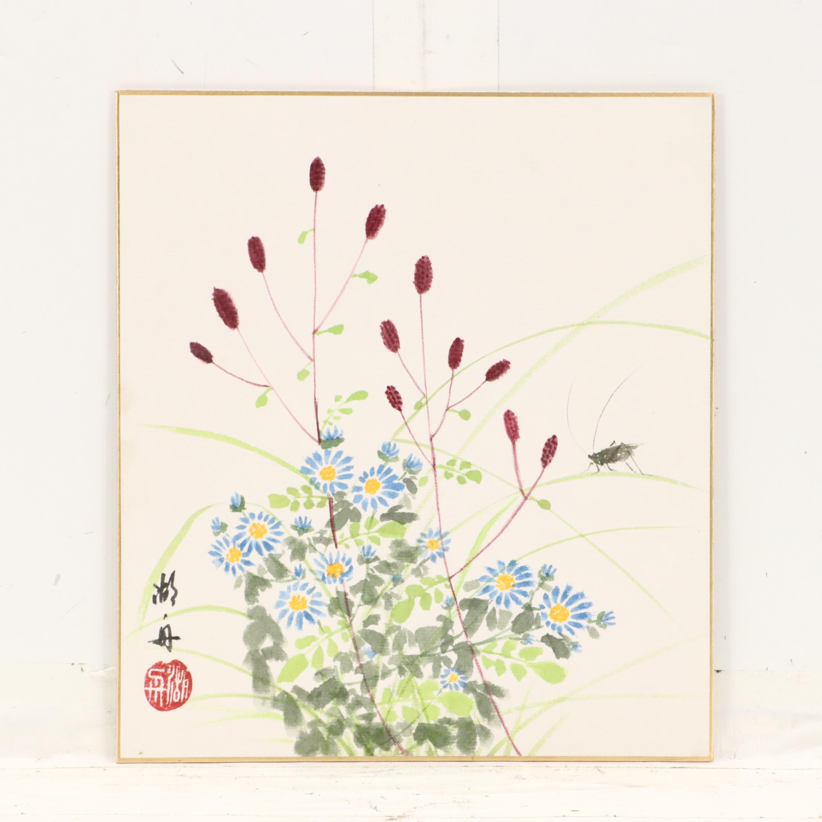 East Asian Watercolor Paintings of Seasonal Flowers, 20th or 21st Century