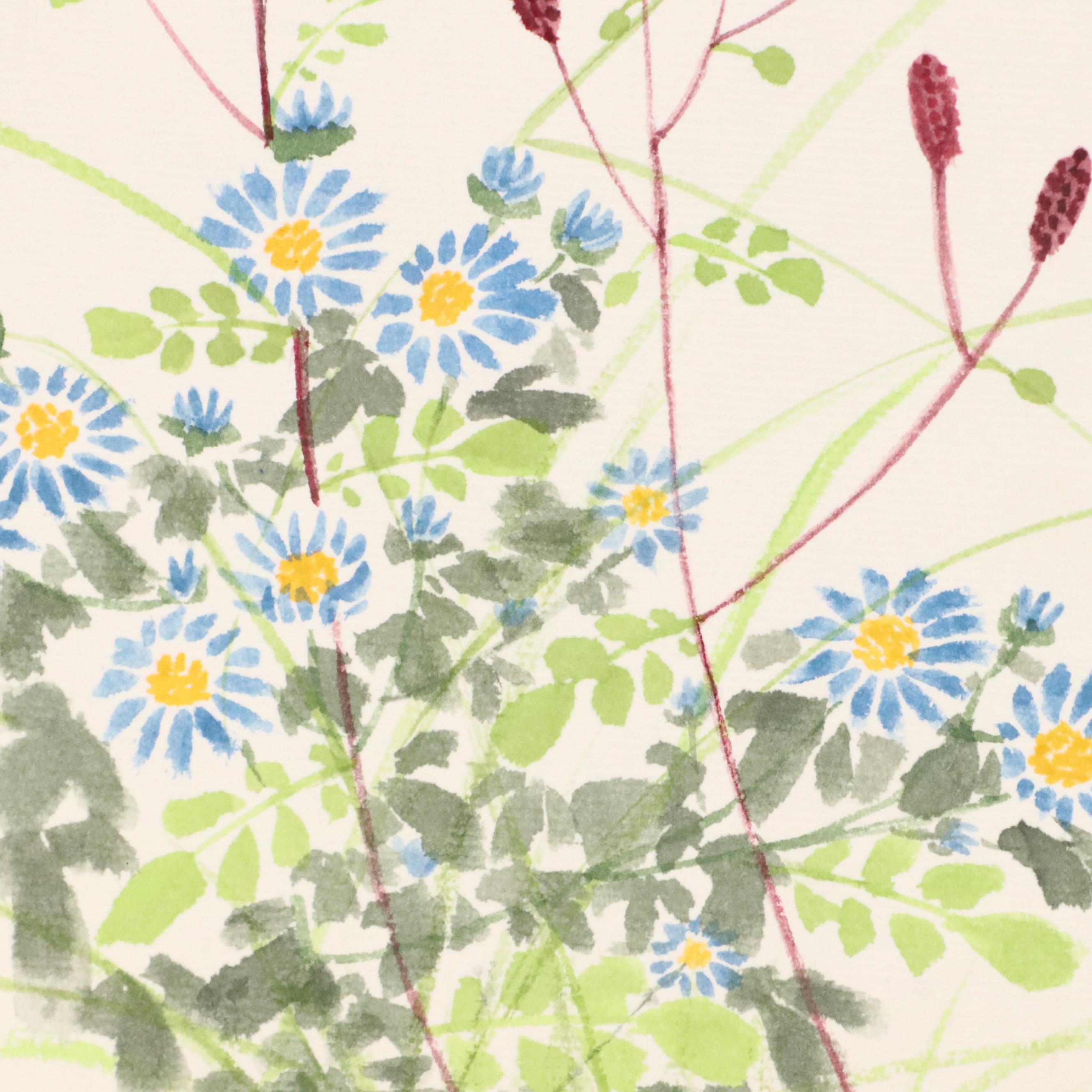 East Asian Watercolor Paintings of Seasonal Flowers, 20th or 21st Century