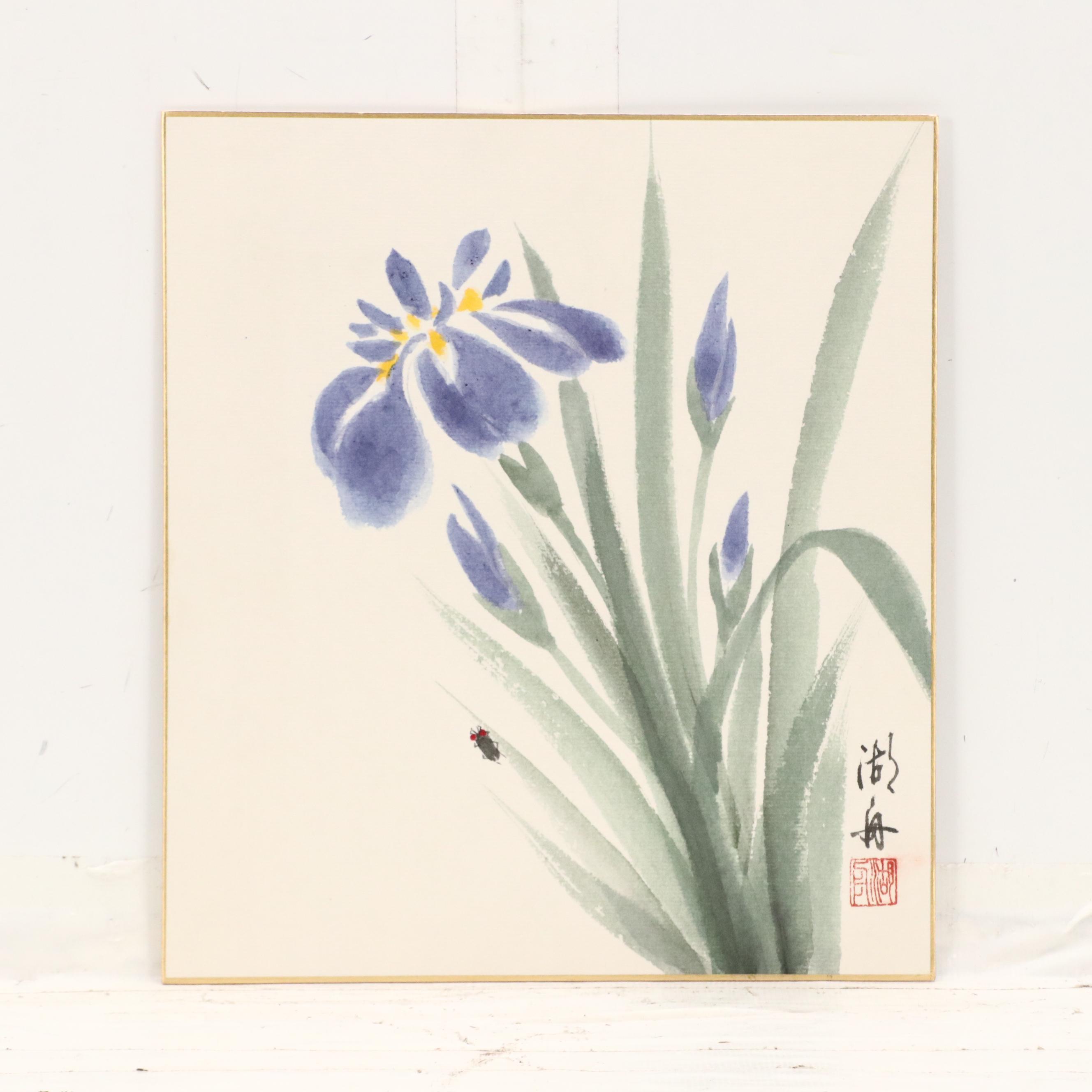 East Asian Watercolor Paintings of Seasonal Flowers, 20th or 21st Century