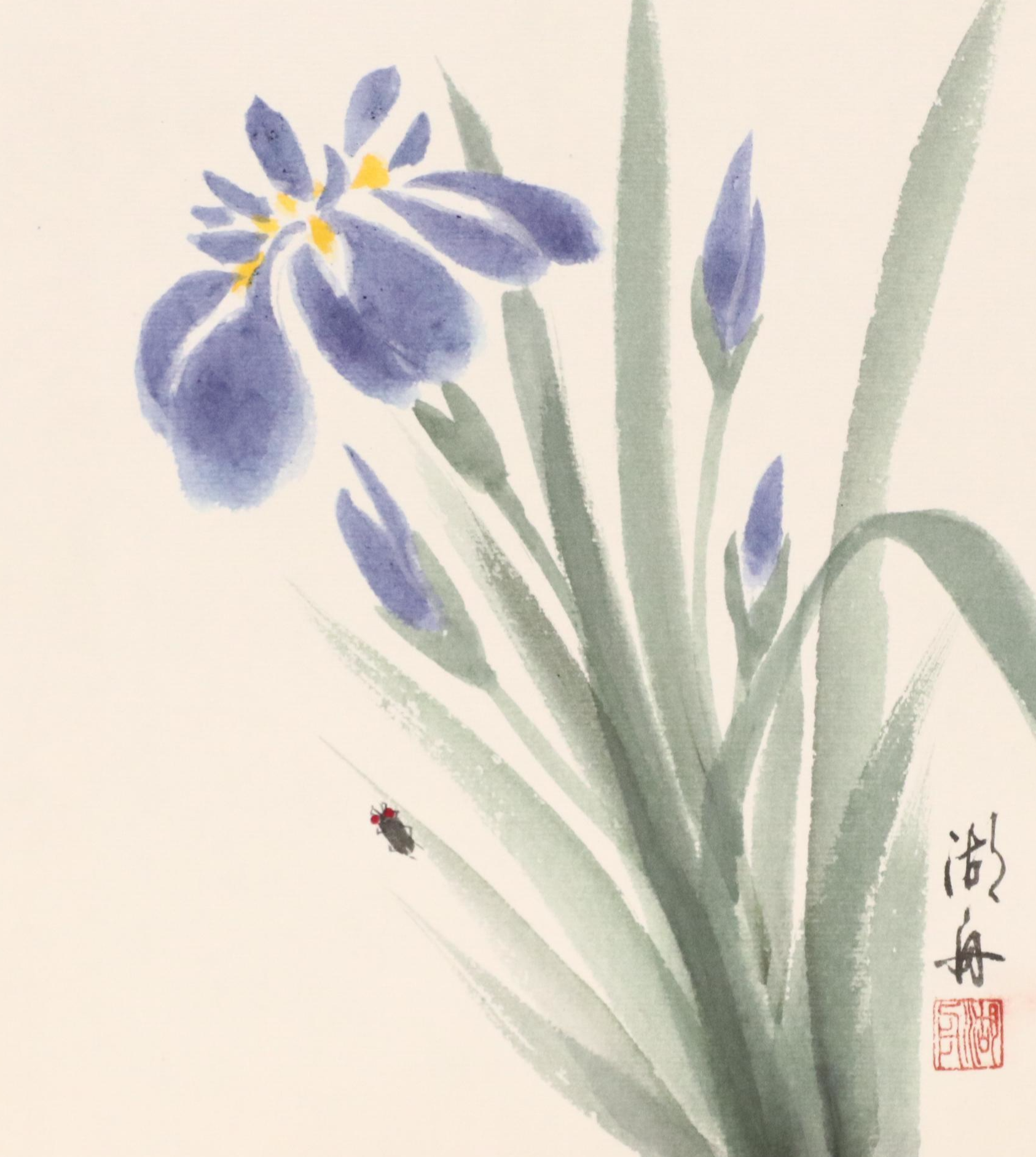 East Asian Watercolor Paintings of Seasonal Flowers, 20th or 21st Century