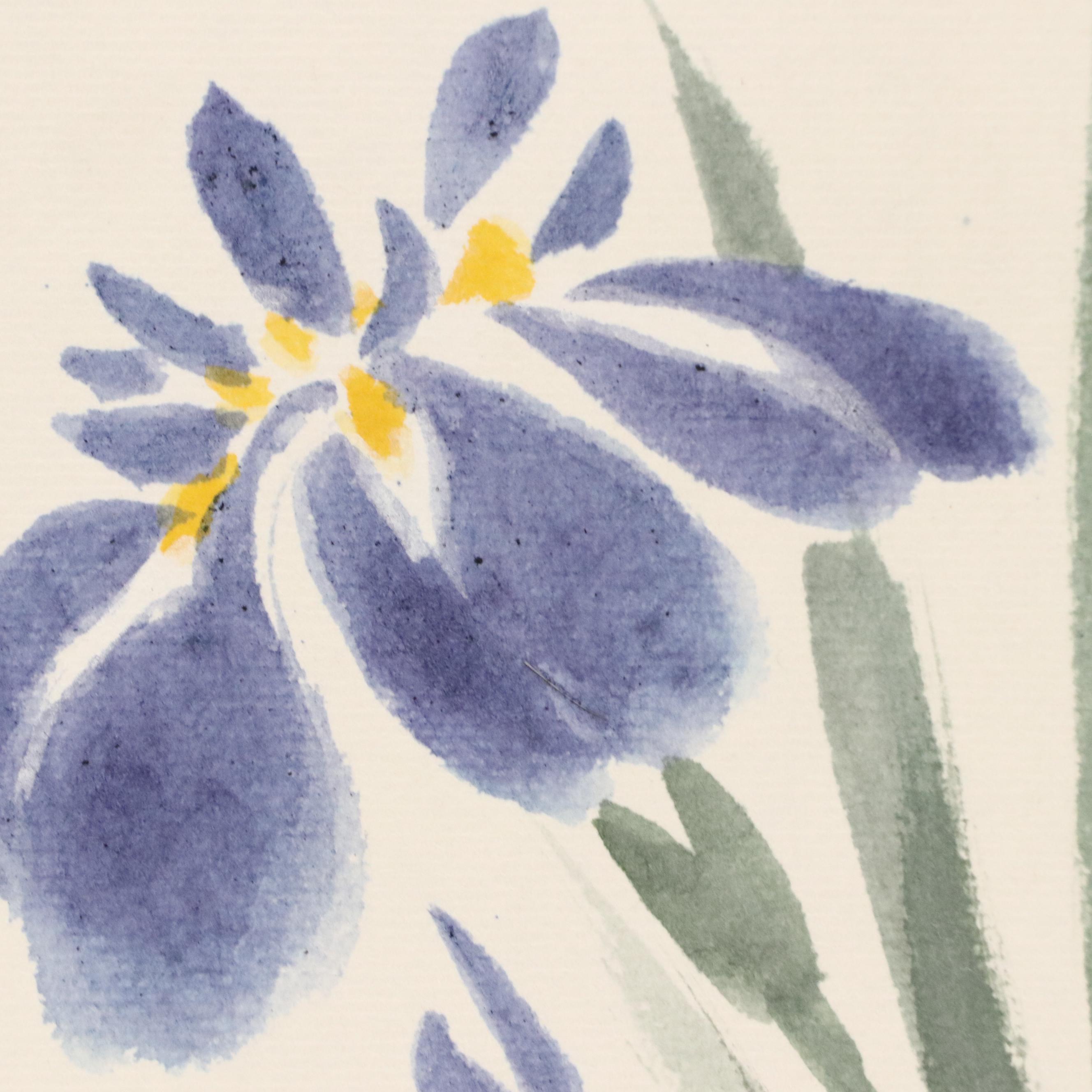 East Asian Watercolor Paintings of Seasonal Flowers, 20th or 21st Century
