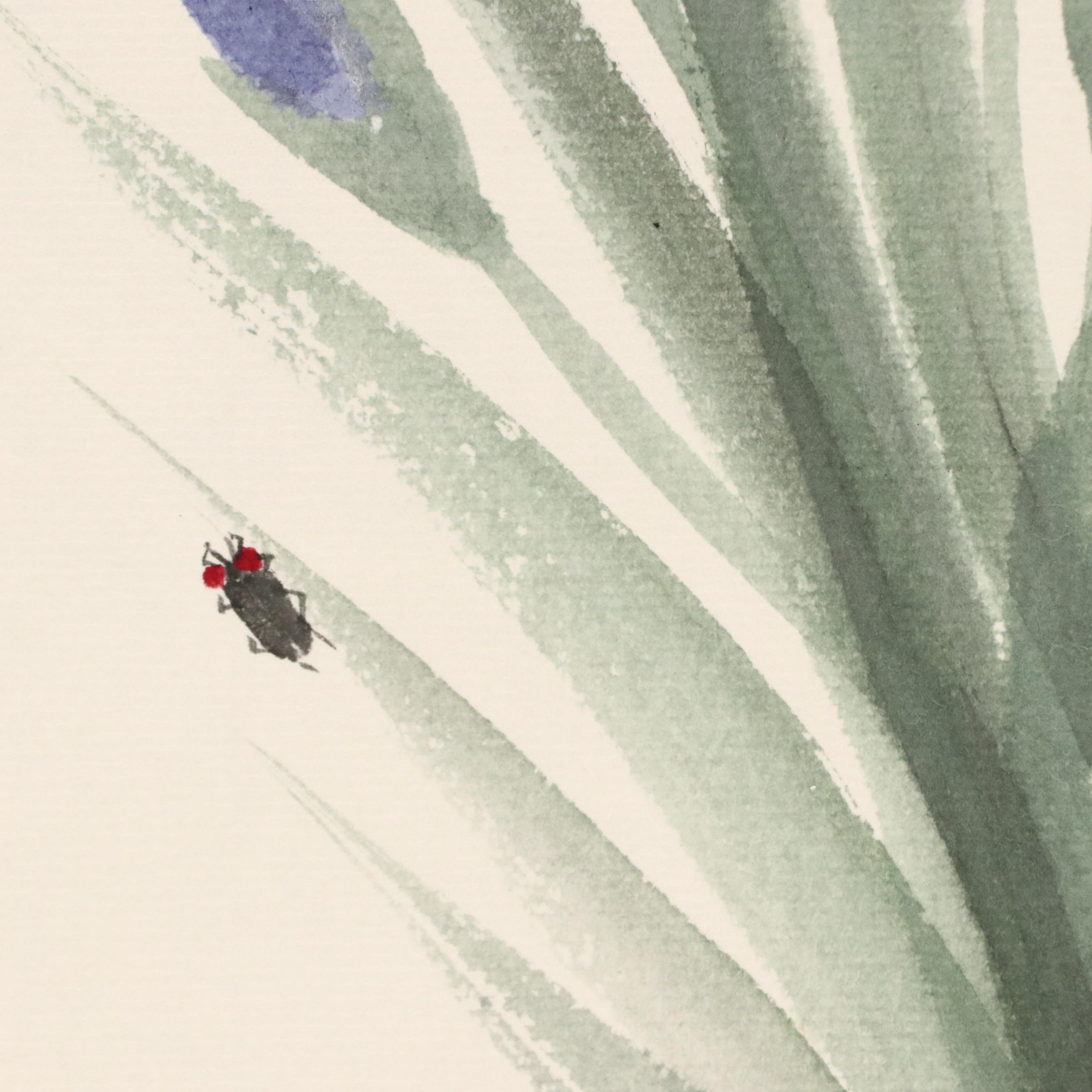 East Asian Watercolor Paintings of Seasonal Flowers, 20th or 21st Century