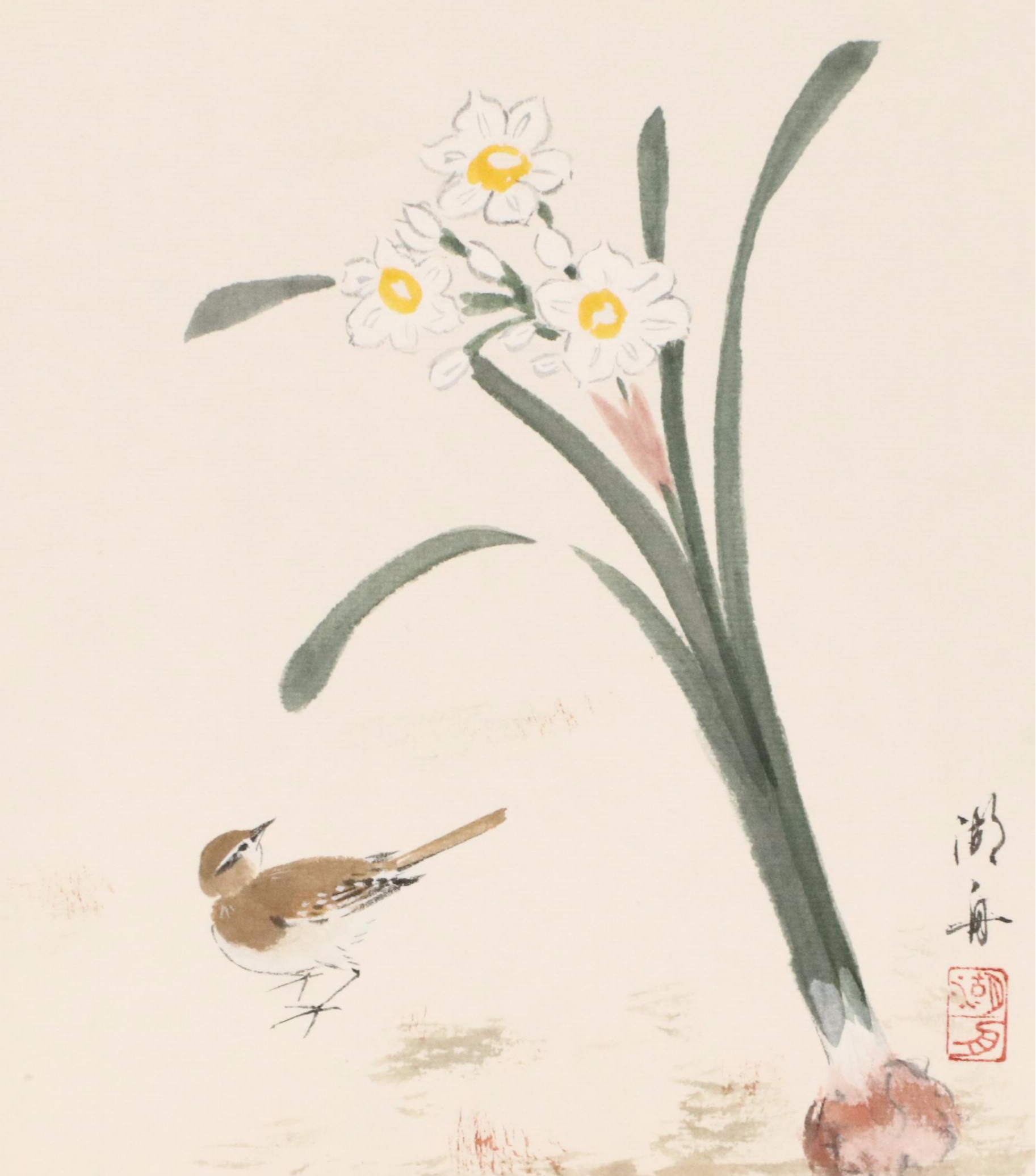 East Asian Watercolor Paintings of Seasonal Flowers, 20th or 21st Century
