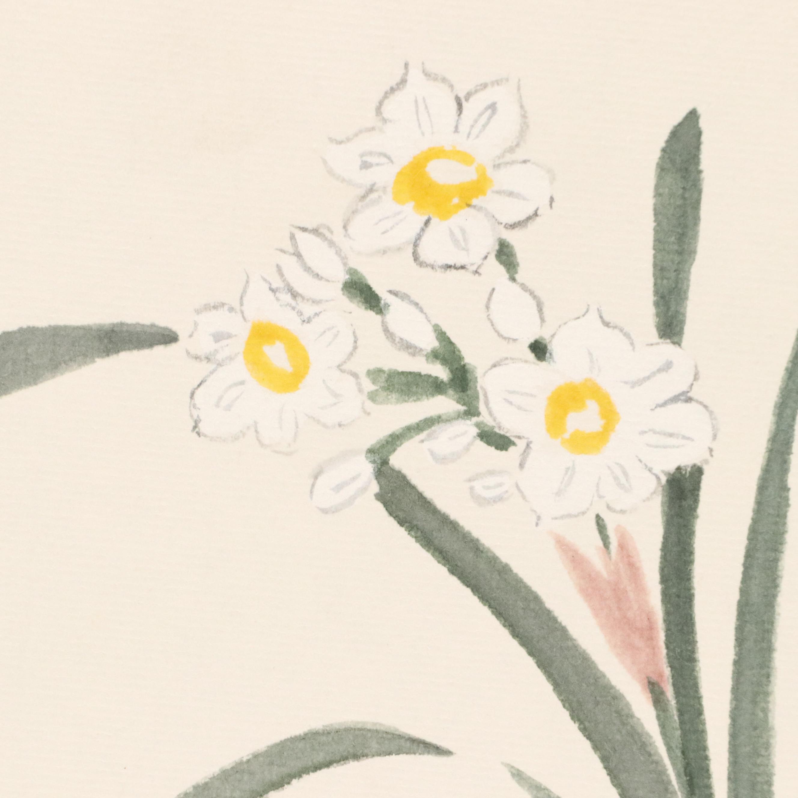 East Asian Watercolor Paintings of Seasonal Flowers, 20th or 21st Century