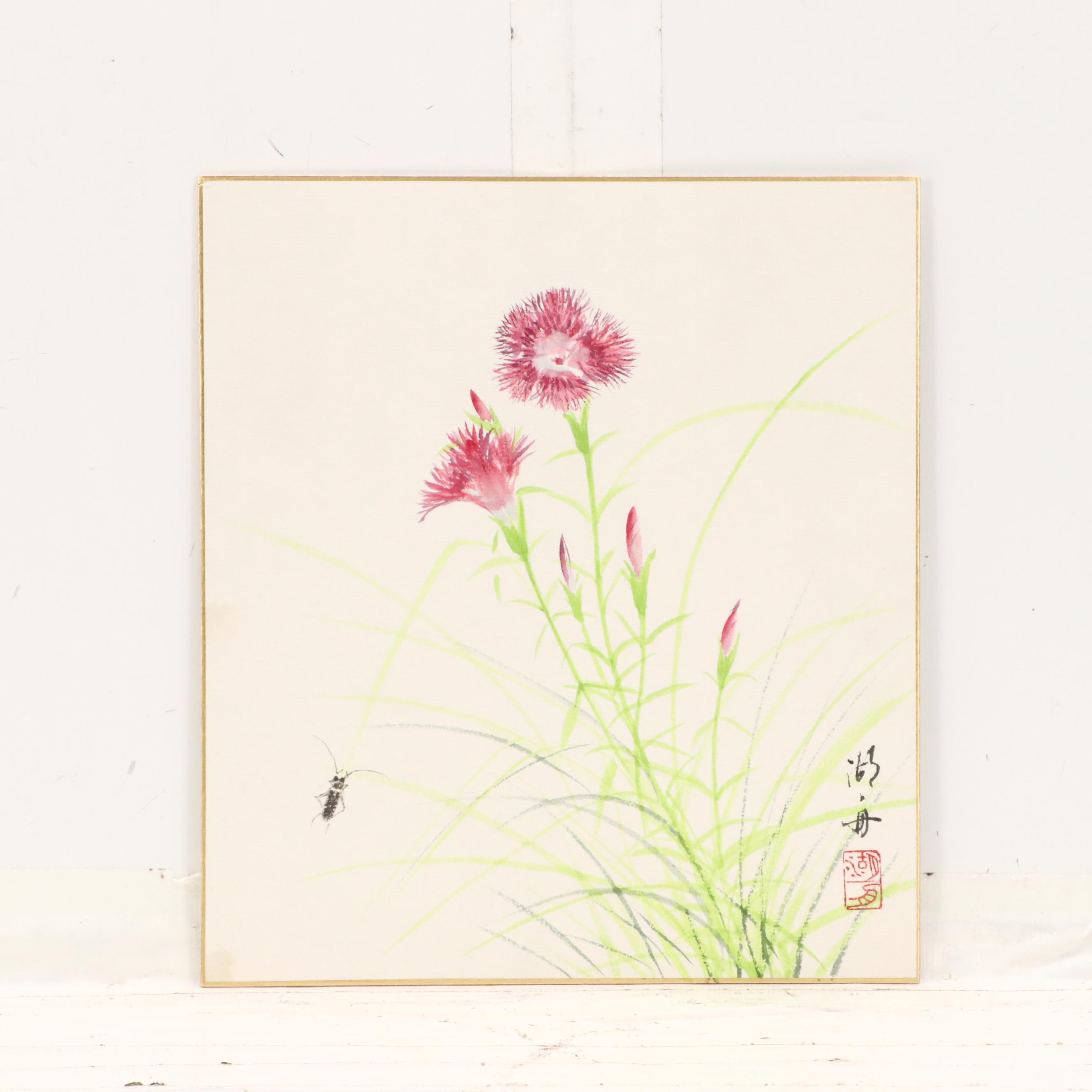 East Asian Watercolor Paintings of Seasonal Flowers, 20th or 21st Century