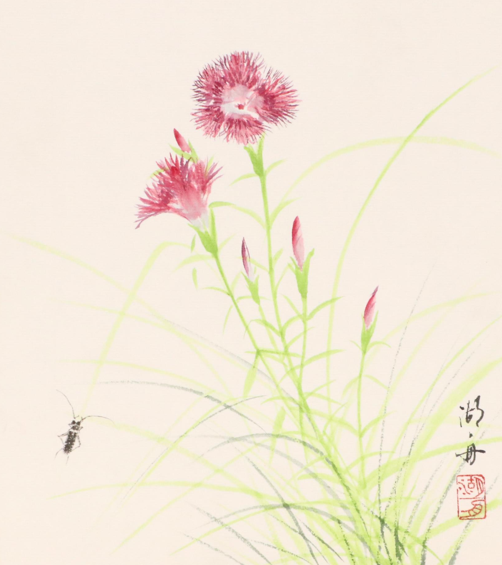 East Asian Watercolor Paintings of Seasonal Flowers, 20th or 21st Century