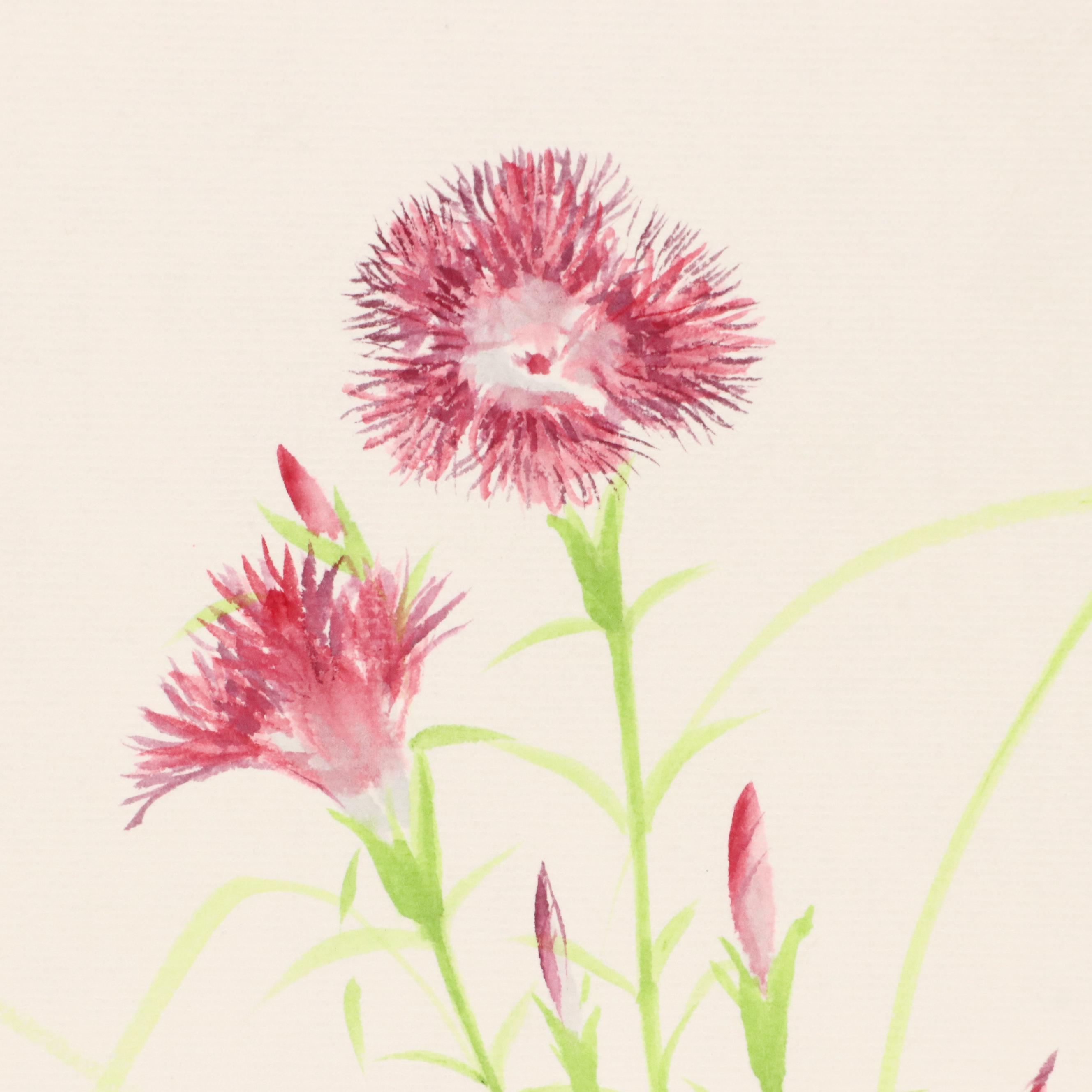 East Asian Watercolor Paintings of Seasonal Flowers, 20th or 21st Century