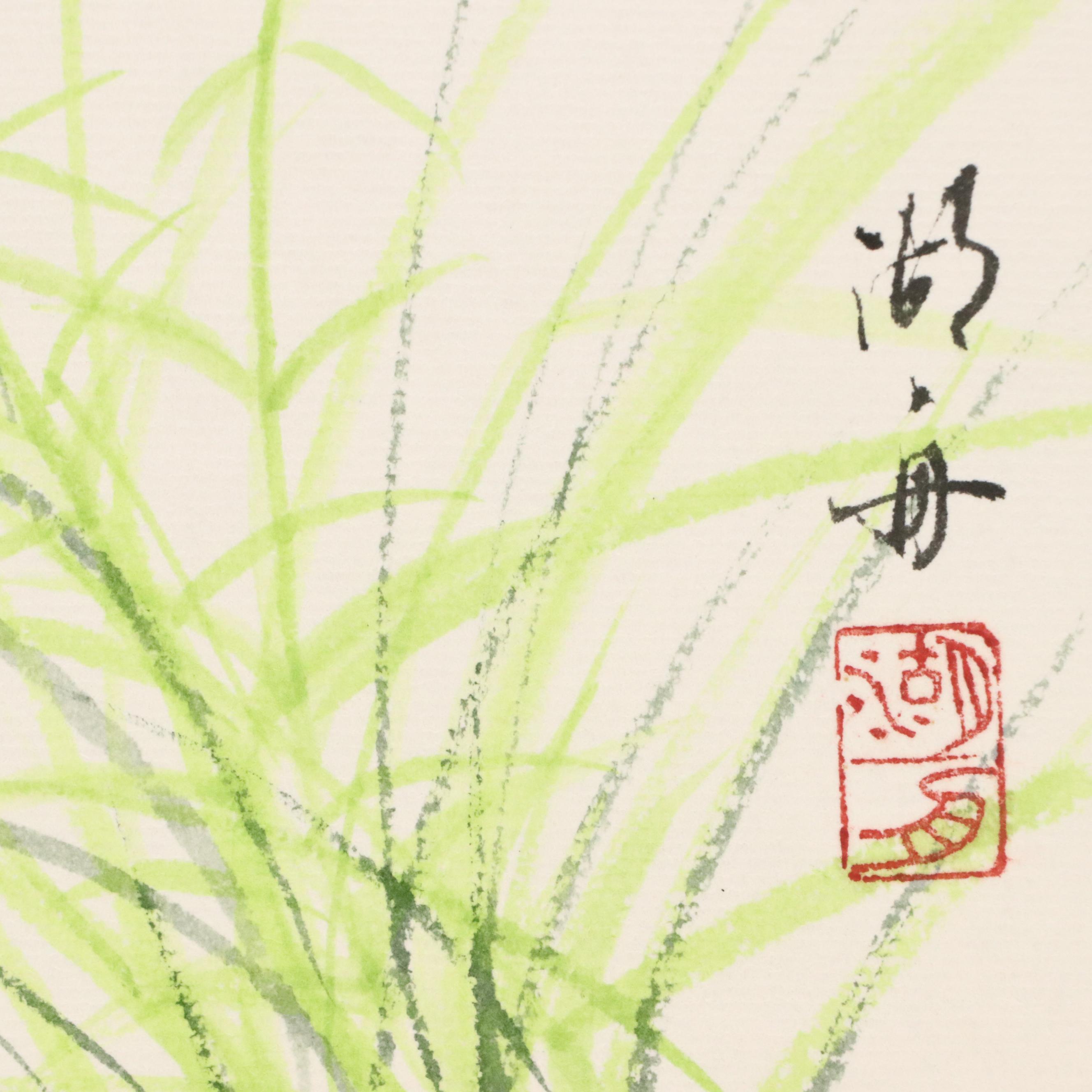 East Asian Watercolor Paintings of Seasonal Flowers, 20th or 21st Century