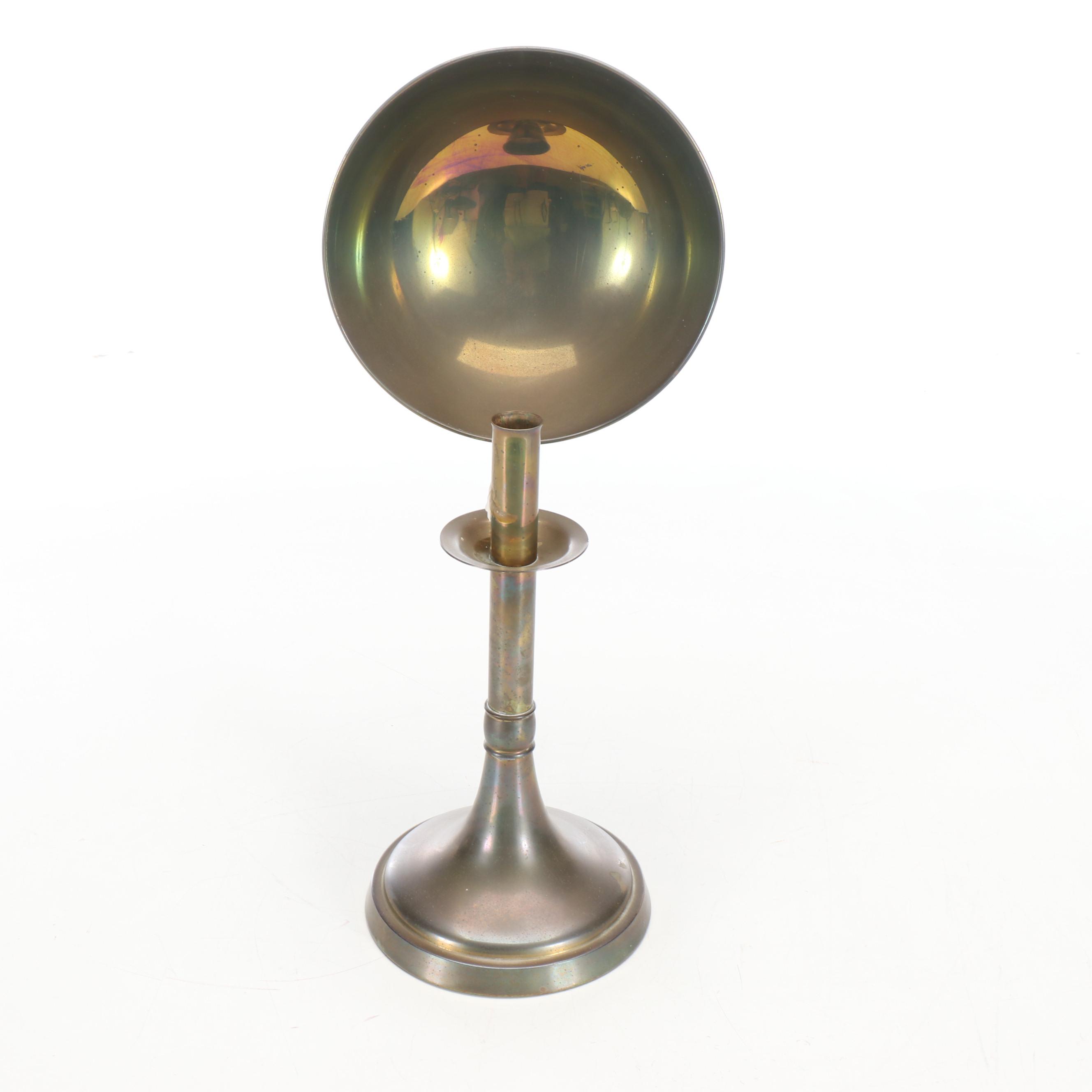 Brass Reflector Candlestick Pair, Vintage