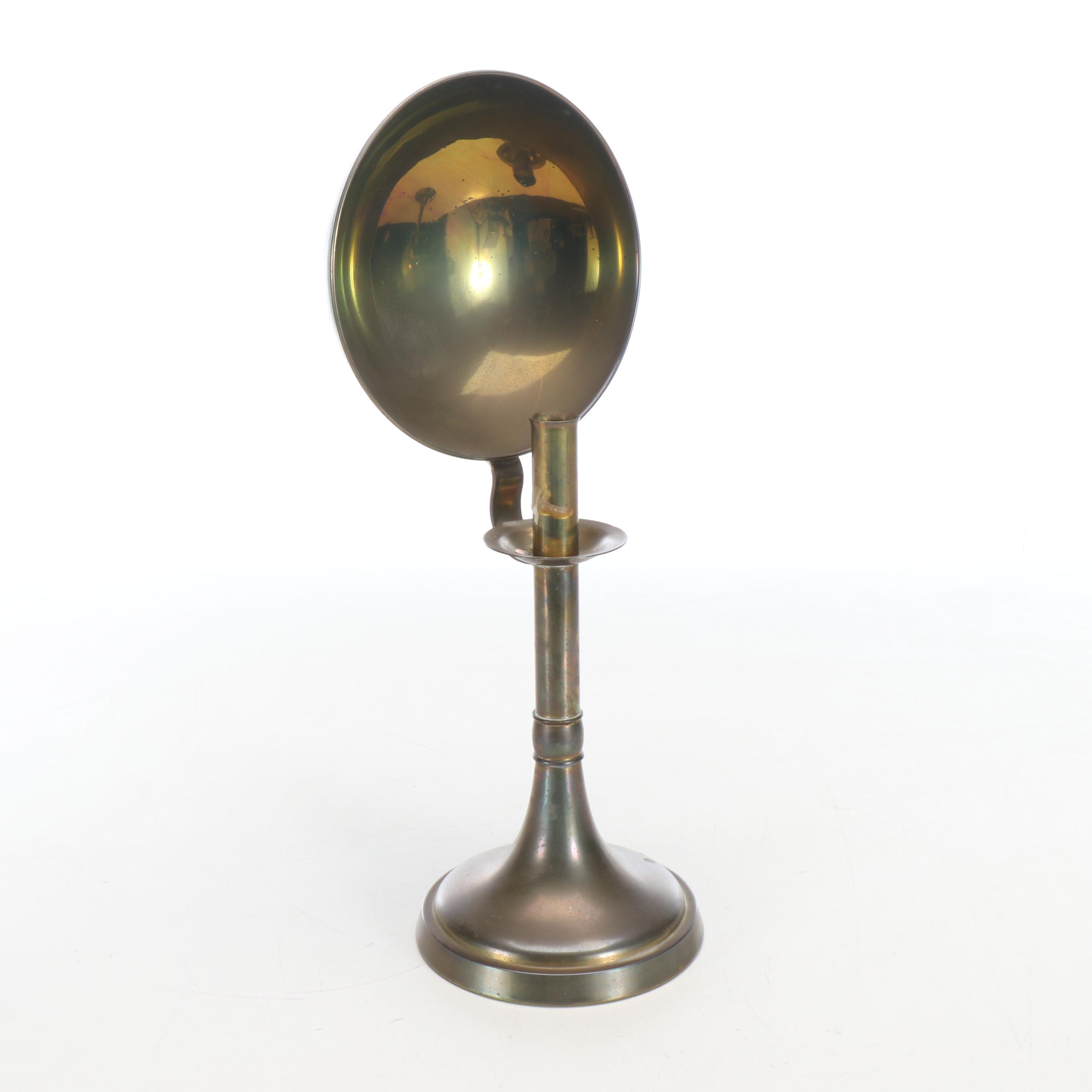 Brass Reflector Candlestick Pair, Vintage