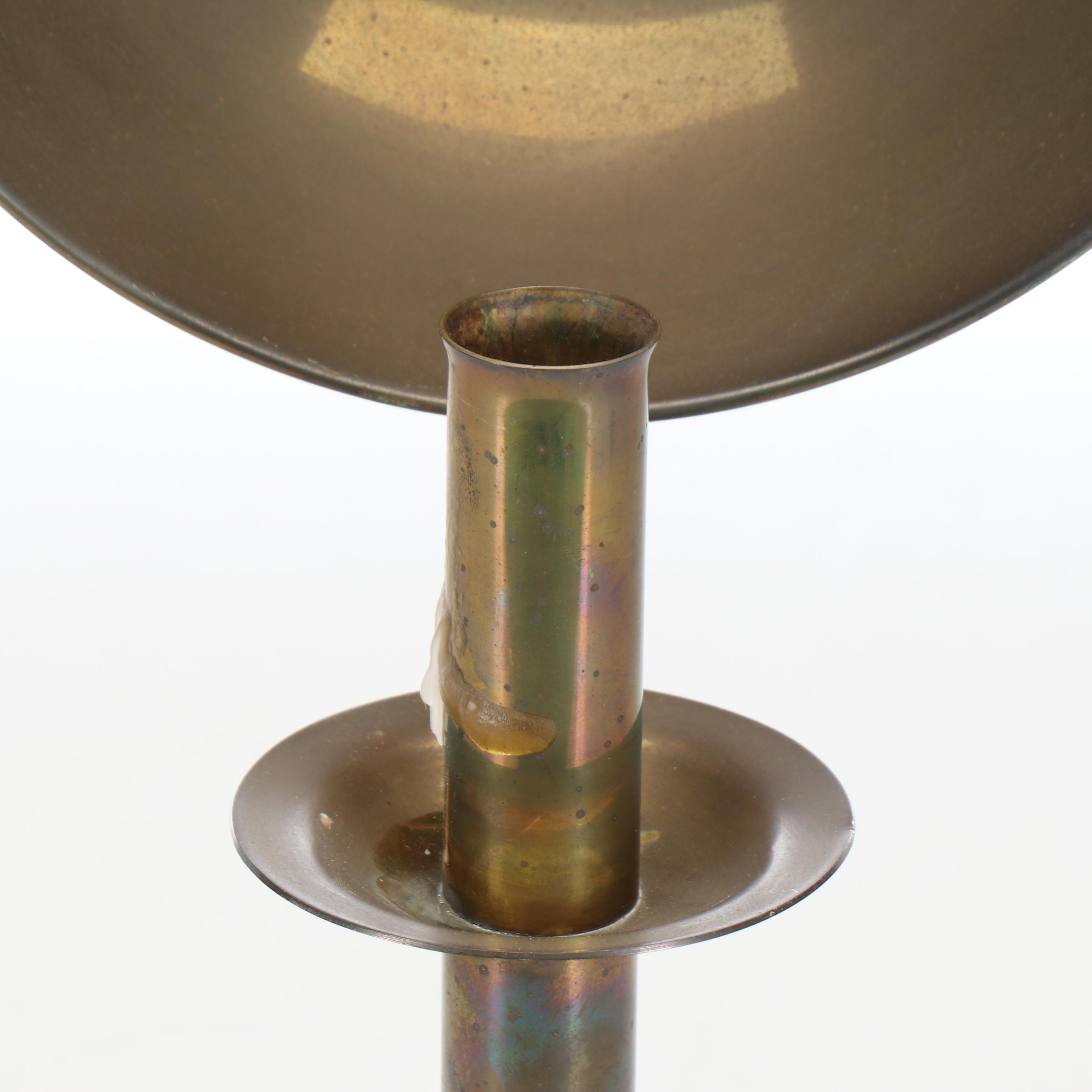 Brass Reflector Candlestick Pair, Vintage