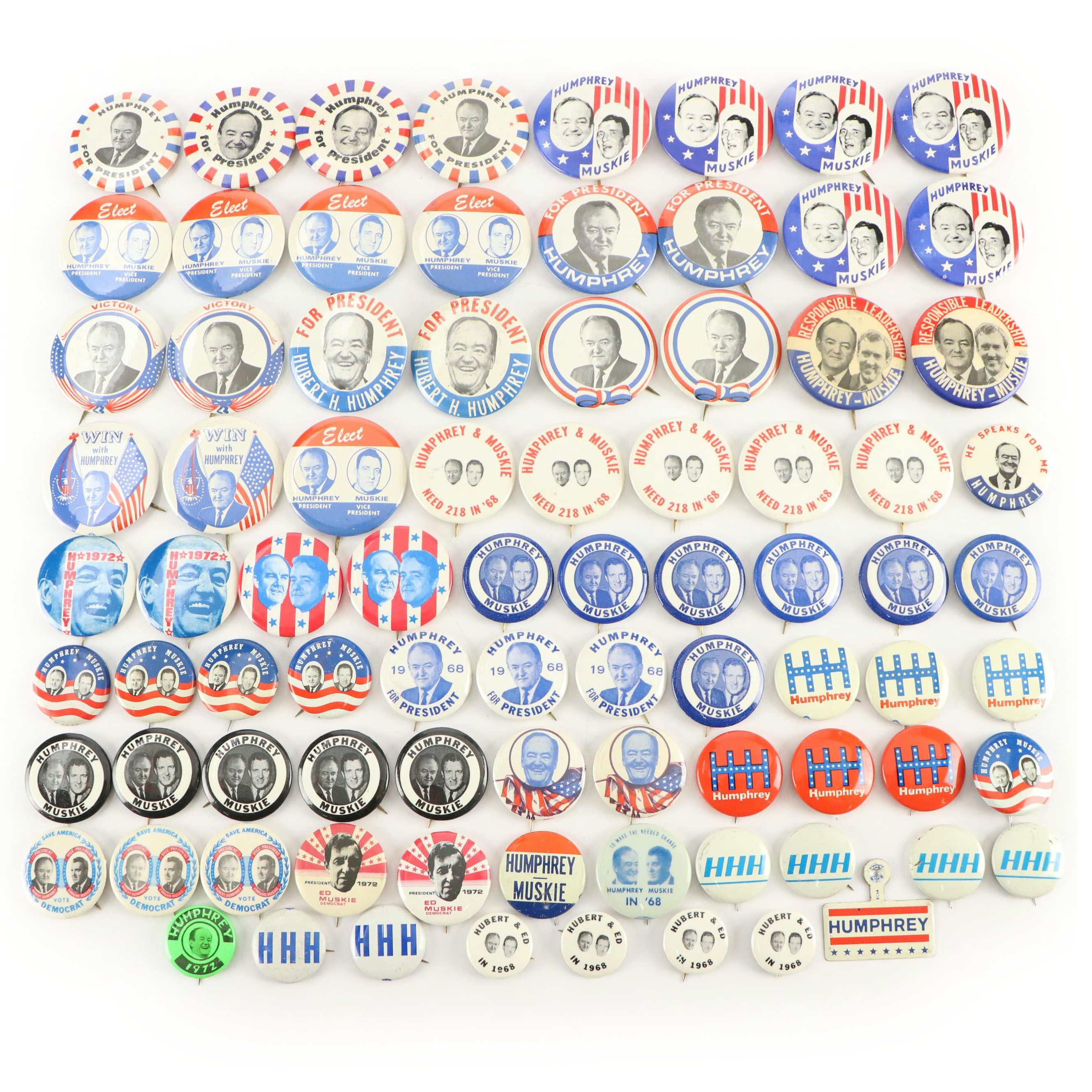 Hubert Humphrey and Edmund Muskie Political Campaign Pinbacks, 1960s