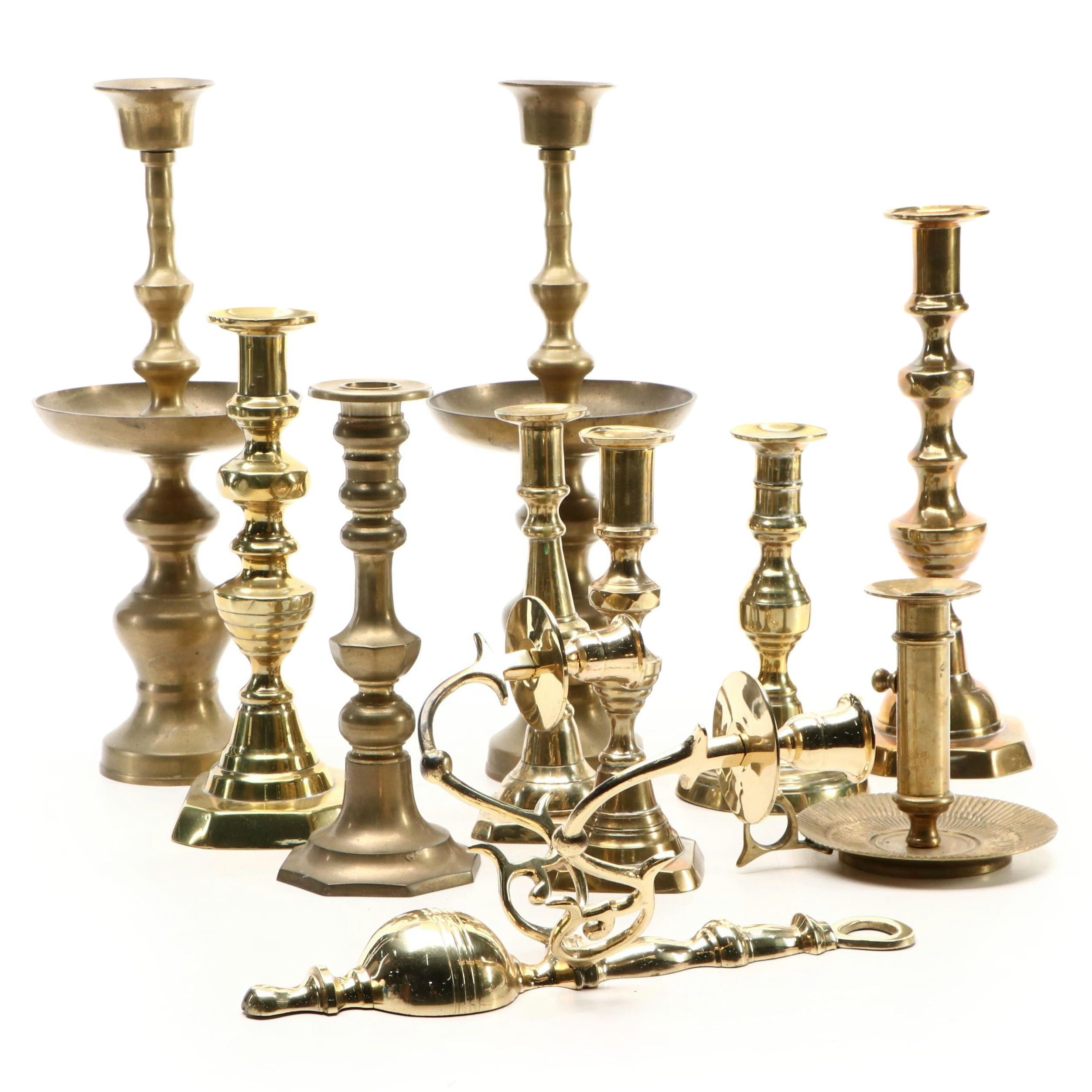 Regency Style Brass Beehive Candlesticks, Dutch Baroque Wall Sconce and More