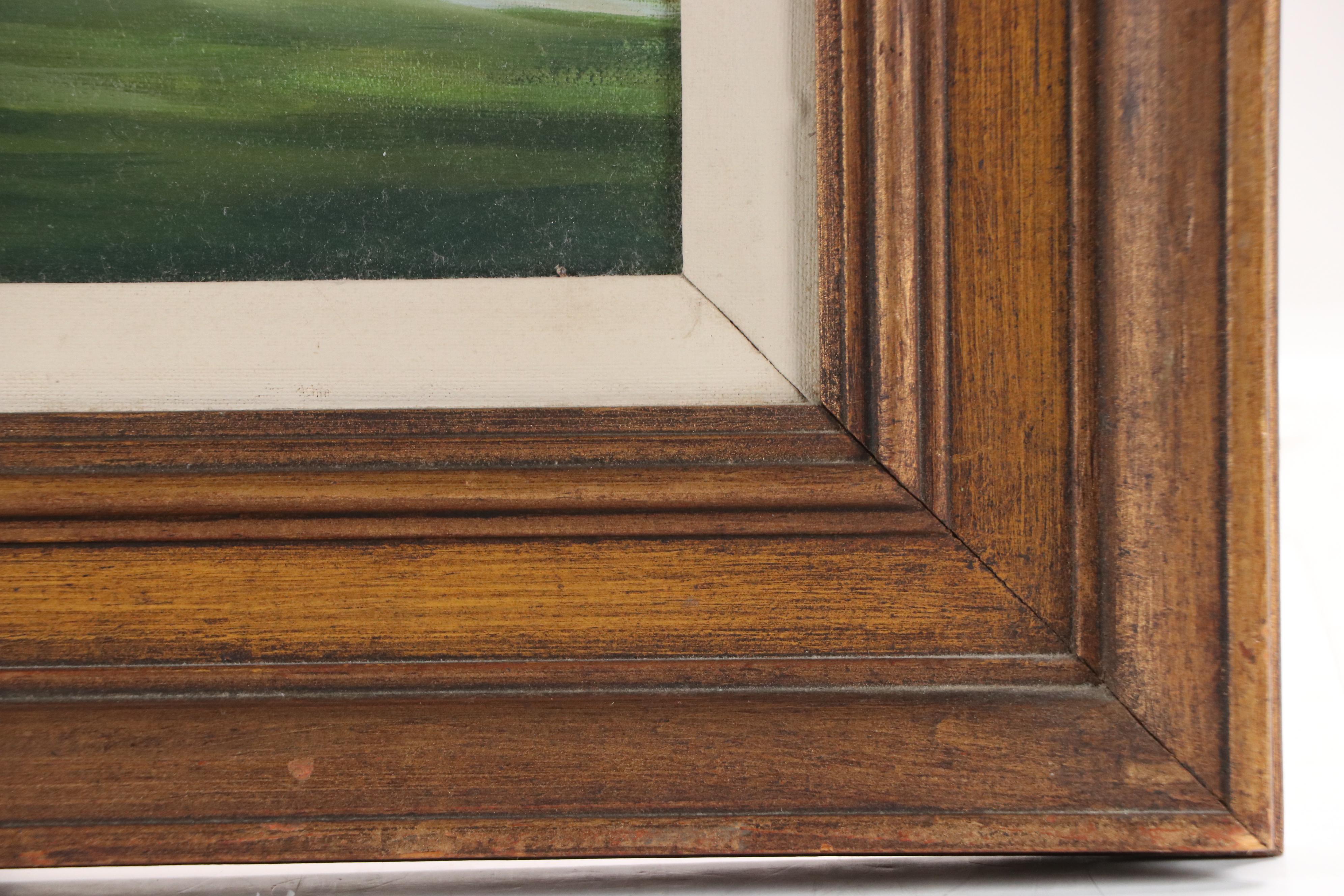 Robert L. Foster Landscape Oil Painting with Farmland and Mountains, 1978
