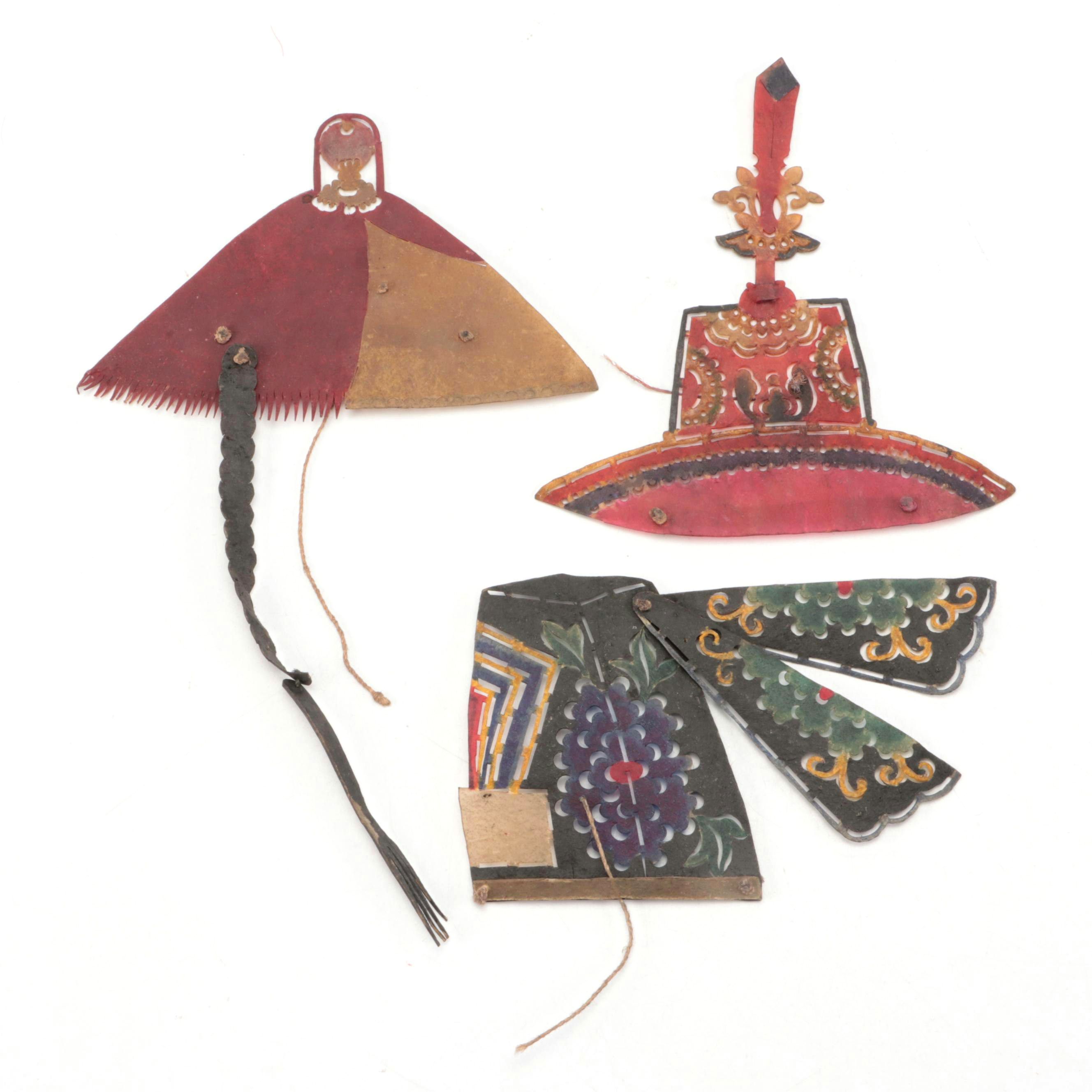 Chinese Qing Dynasty Style Hat Painted Vellum Shadow Puppet Accessories