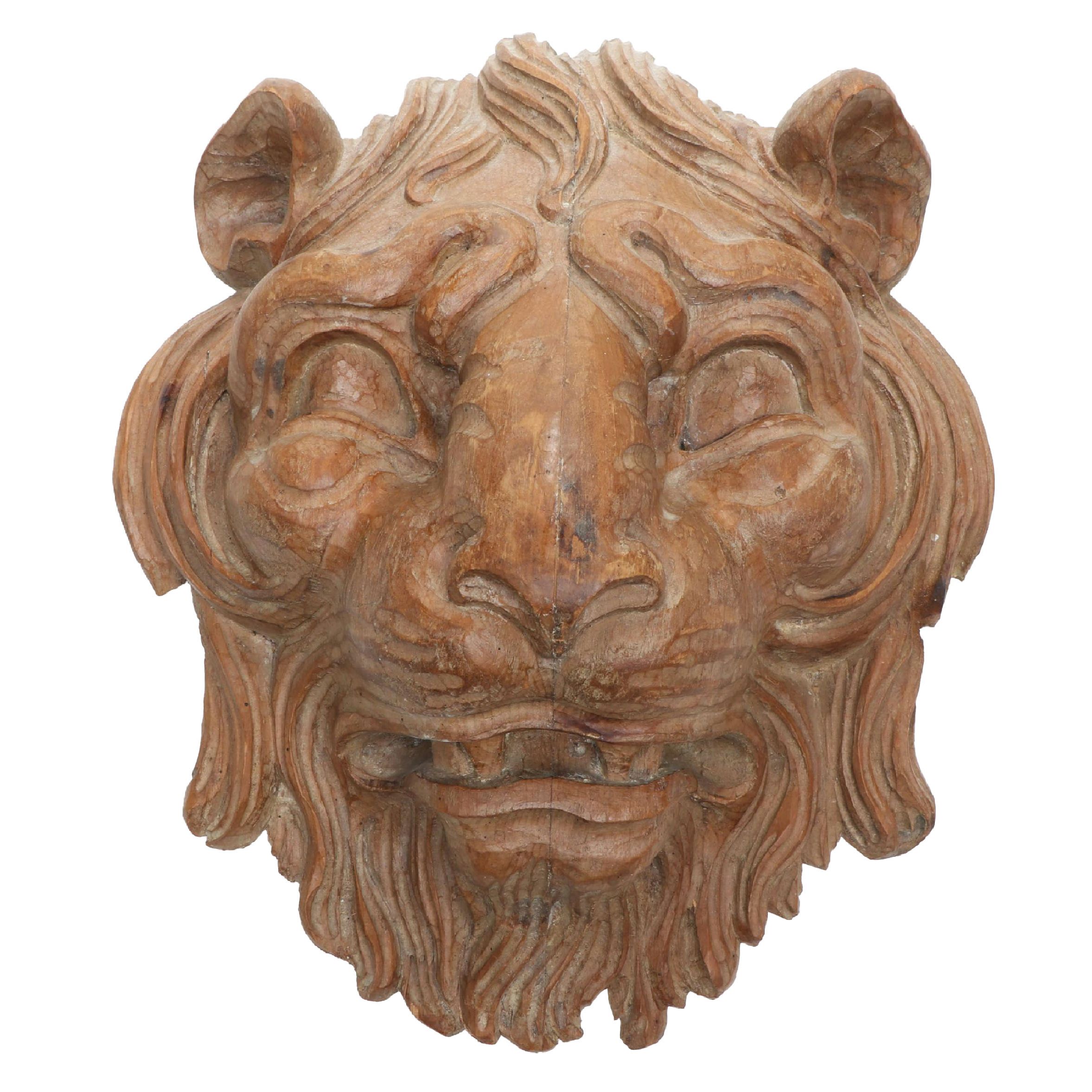 Italian Carved Wood Lion Head Wall Hanging