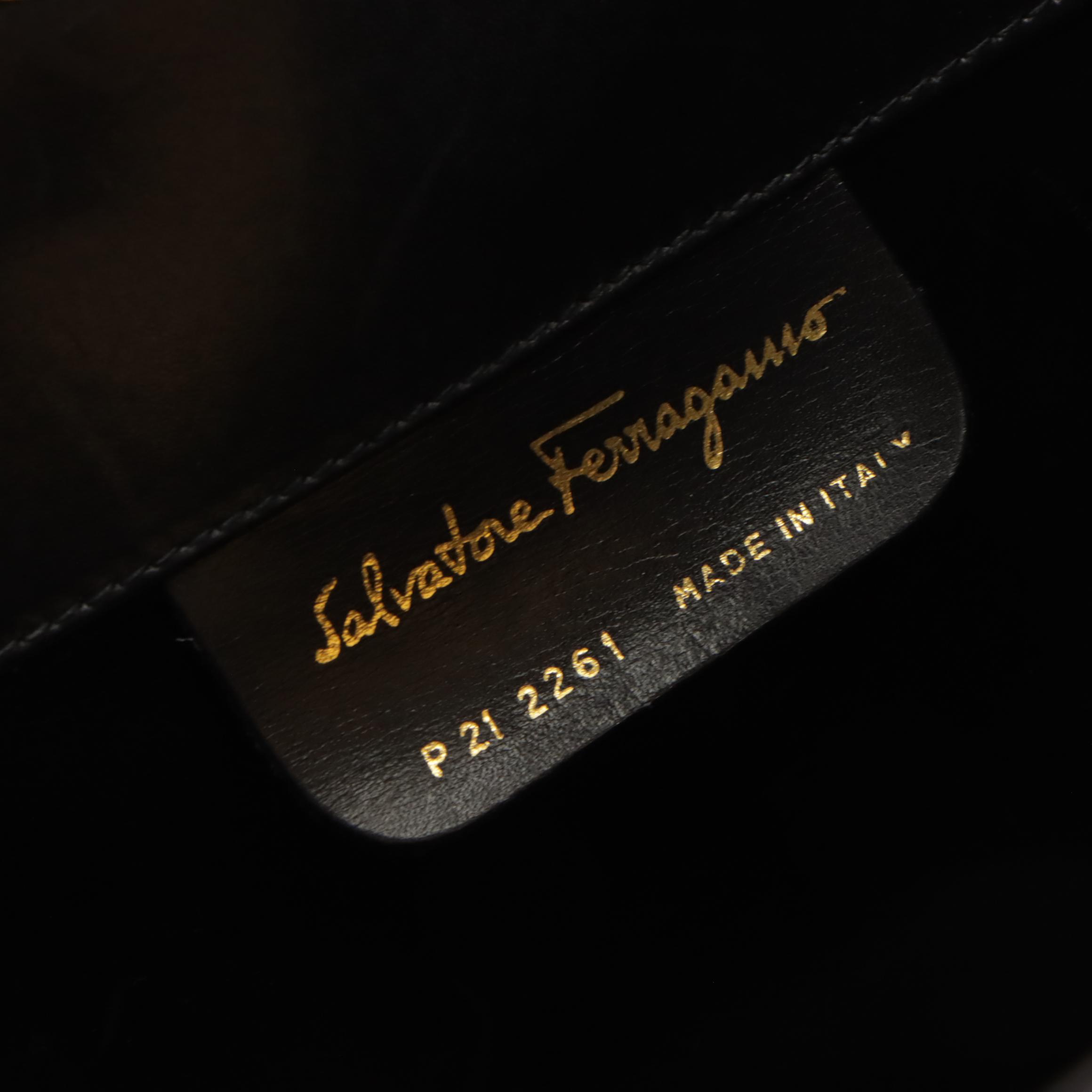 Salvatore Ferragamo Gancini Closure Chain Link Crossbody Bag in Black Leather