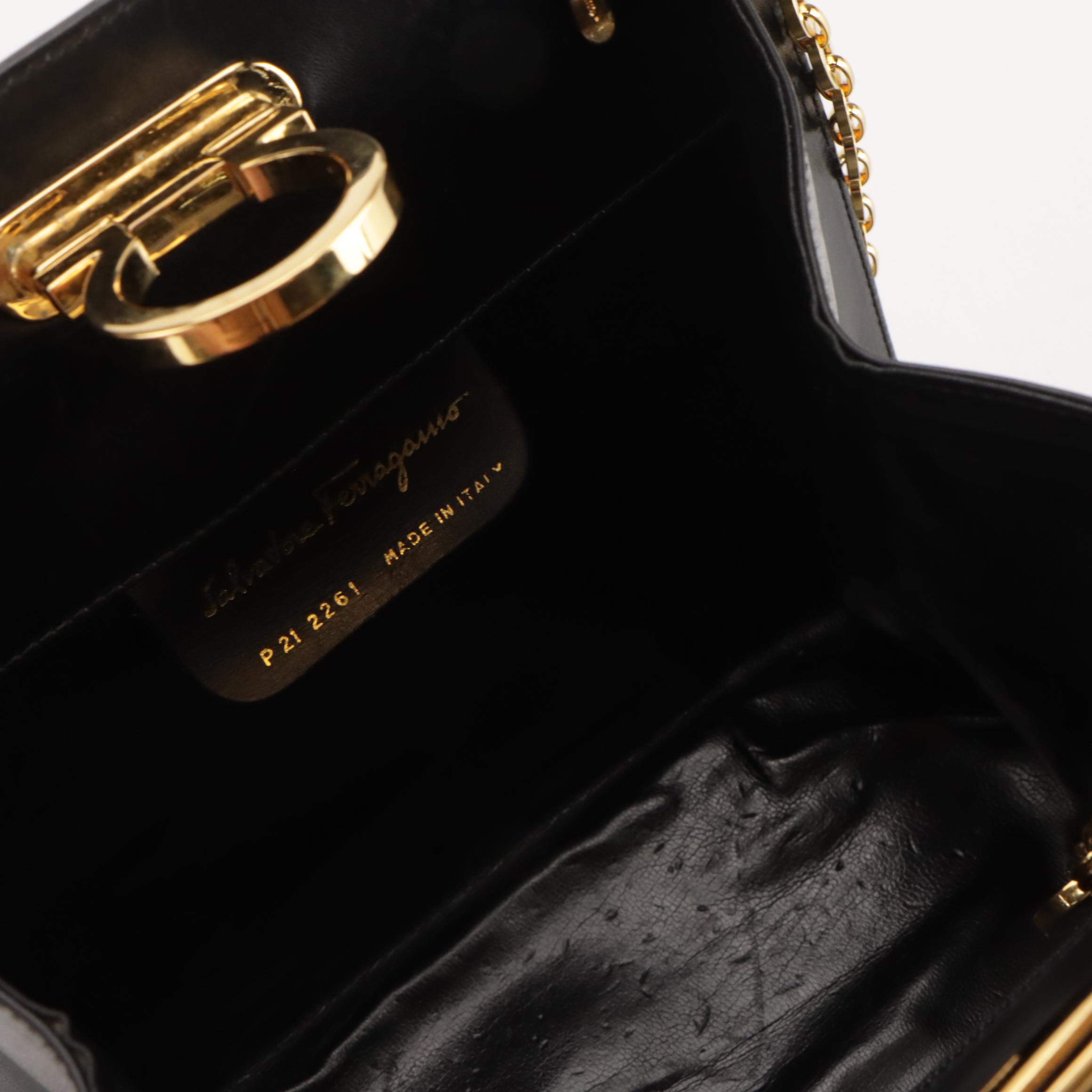 Salvatore Ferragamo Gancini Closure Chain Link Crossbody Bag in Black Leather